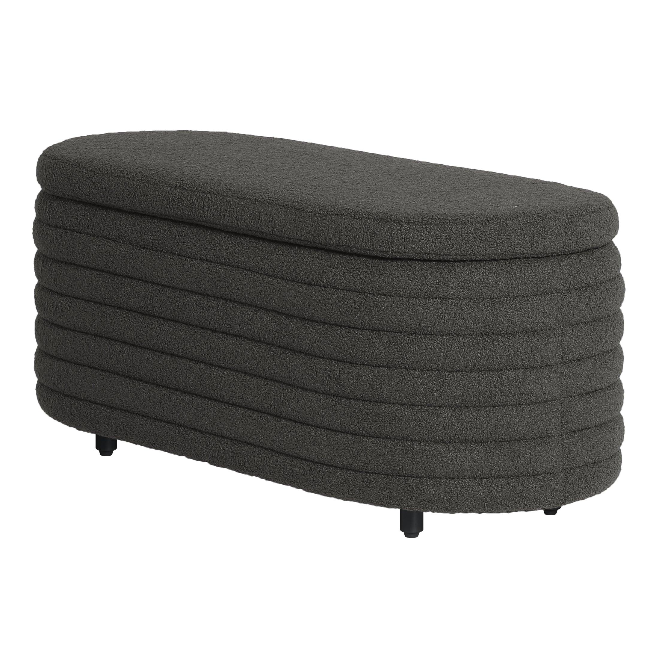 Celine 42.5" Wide Mid-Century Modern Upholstered Sherpa Oval Storage Ottoman Bench - Costaelm