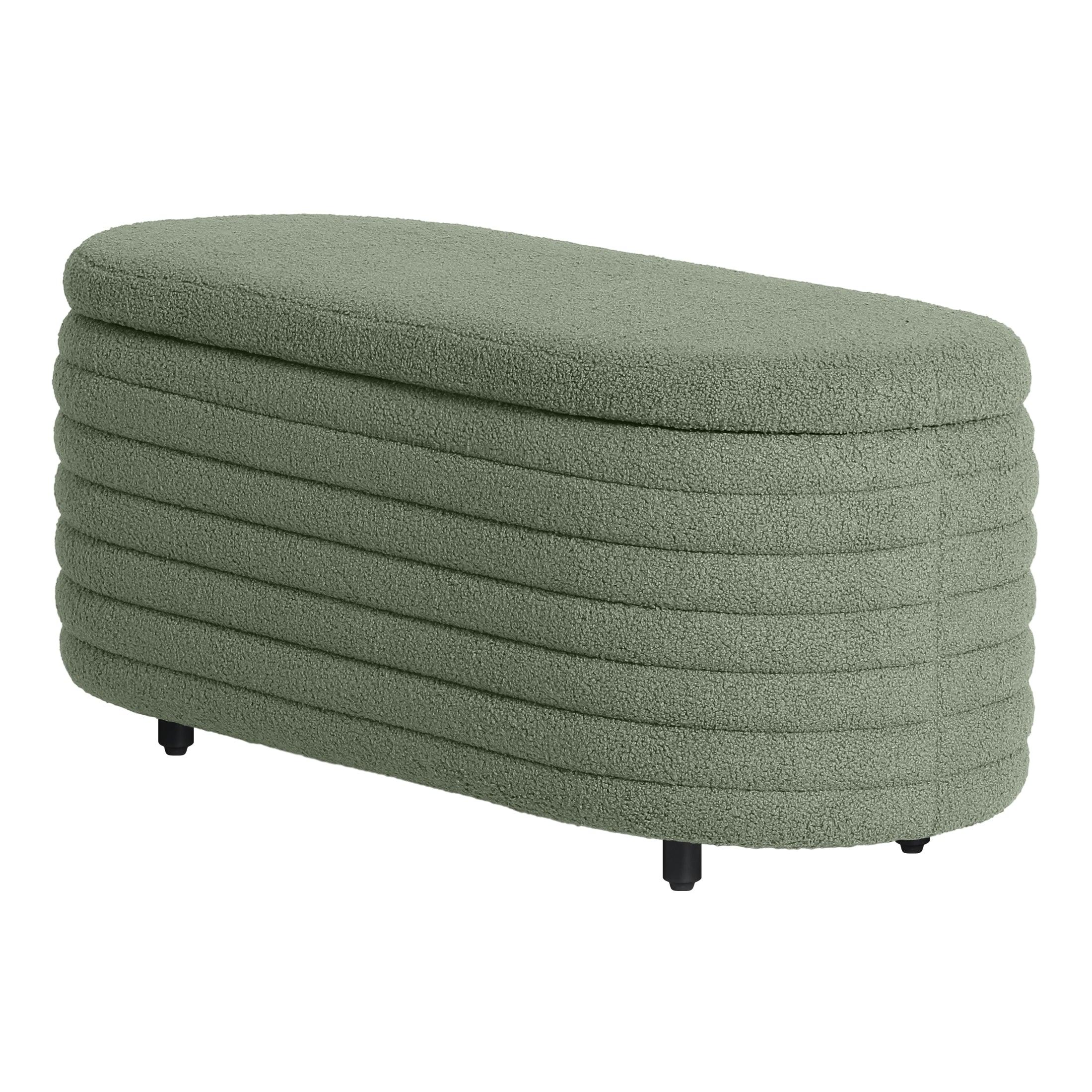 Celine 42.5" Wide Mid-Century Modern Upholstered Sherpa Oval Storage Ottoman Bench - Costaelm