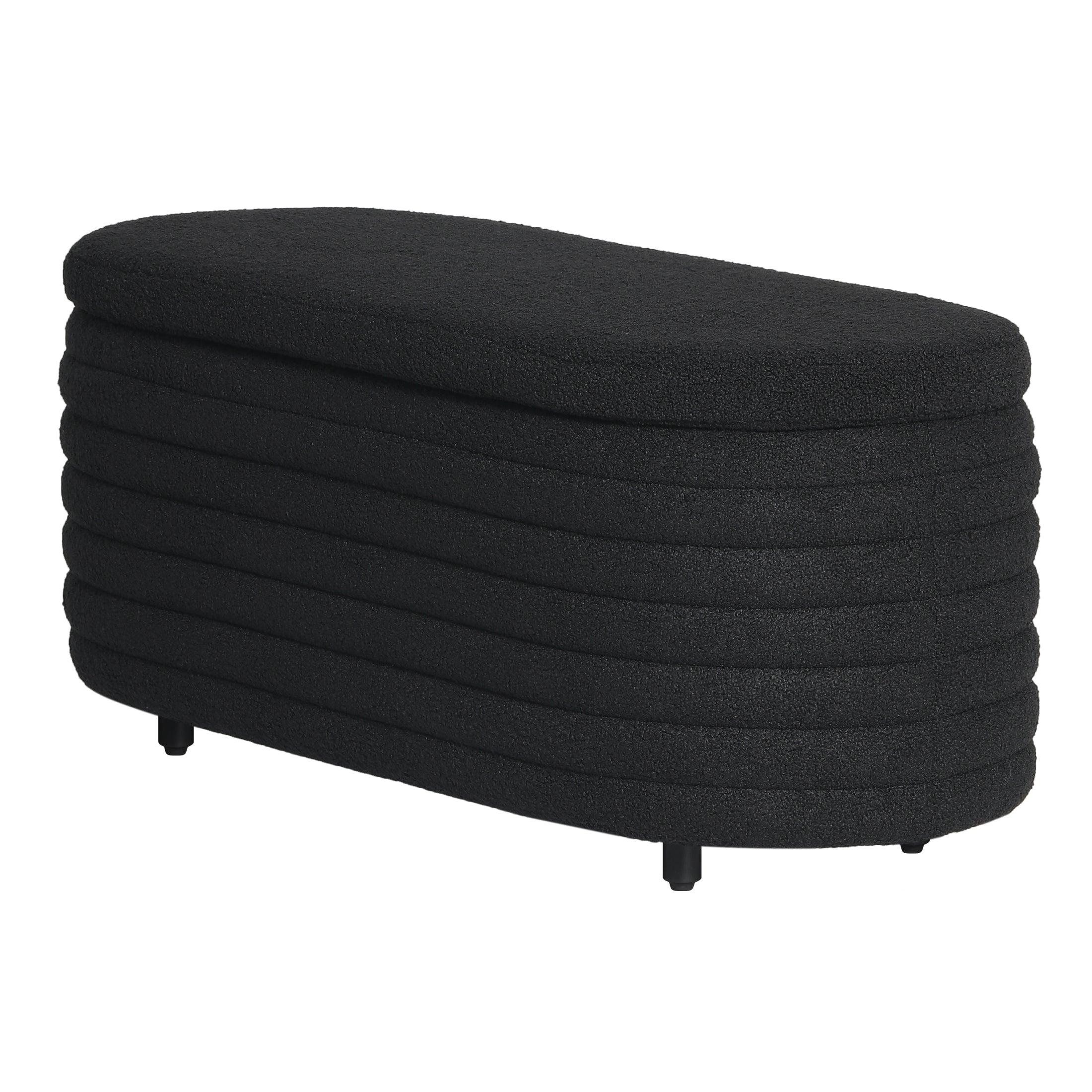 Celine 42.5" Wide Mid-Century Modern Upholstered Sherpa Oval Storage Ottoman Bench - Costaelm