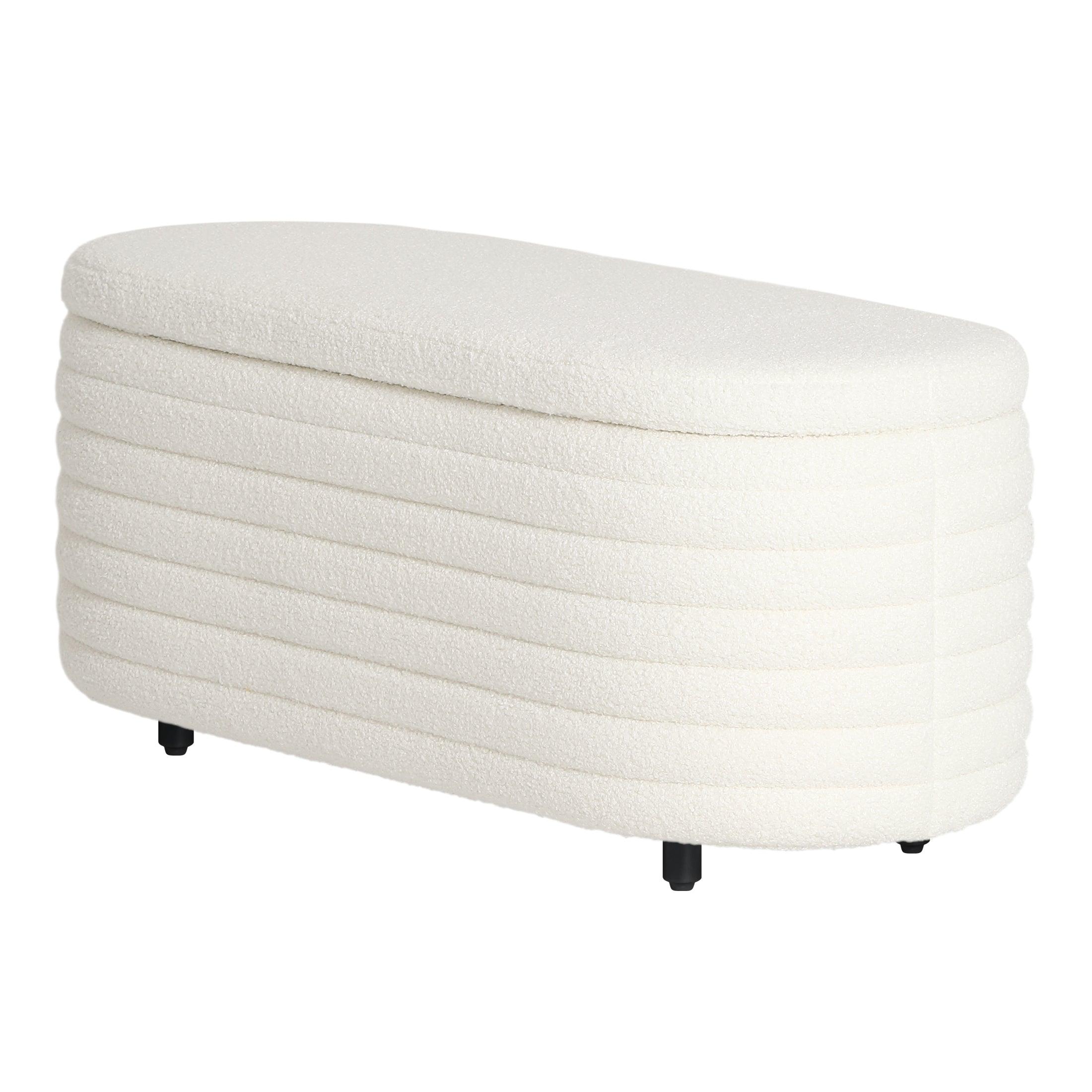 Celine 42.5" Wide Mid-Century Modern Upholstered Sherpa Oval Storage Ottoman Bench - Costaelm