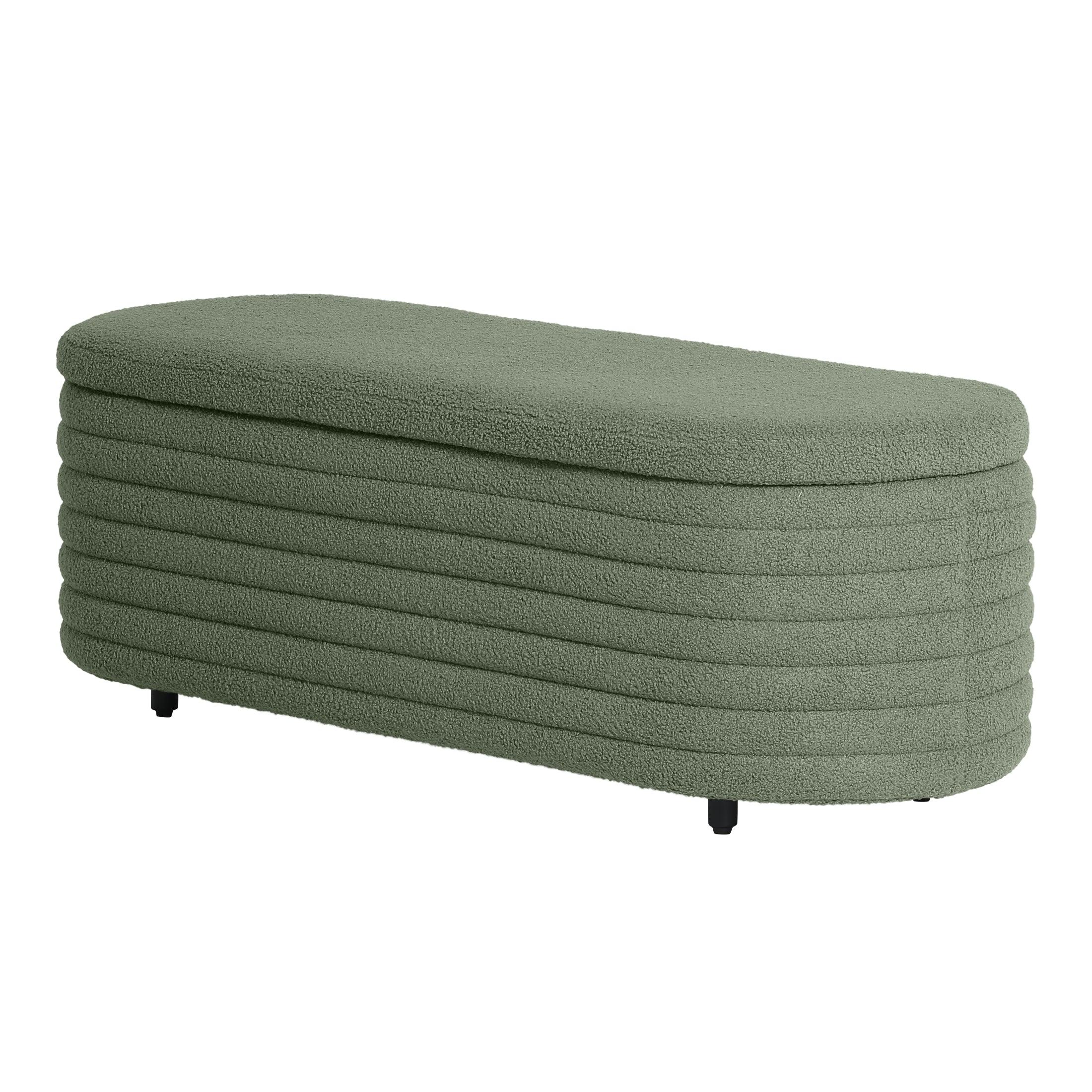 Celine 54" Wide Mid-Century Modern Upholstered Sherpa Oval Storage Ottoman Bench - Costaelm