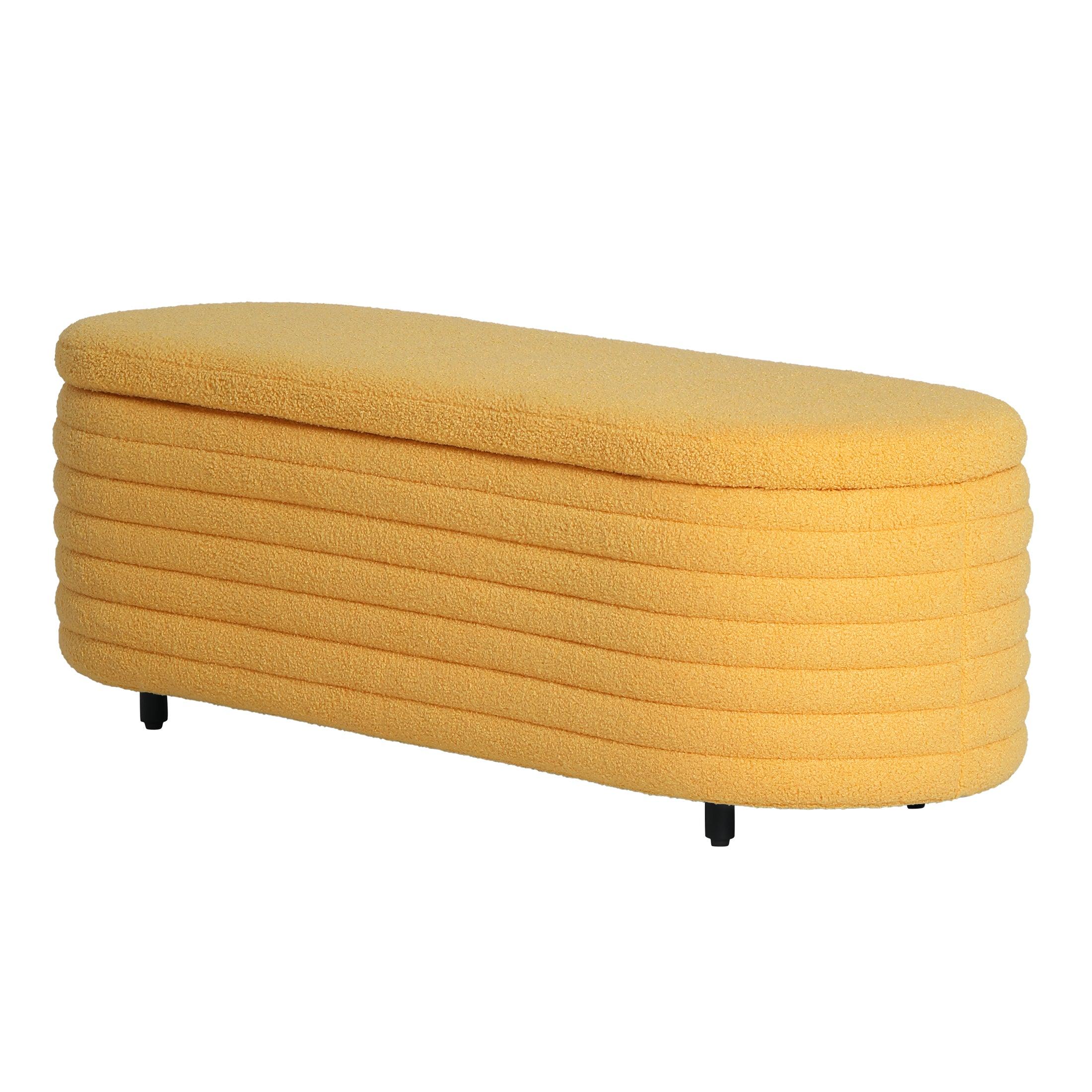 Celine 54" Wide Mid-Century Modern Upholstered Sherpa Oval Storage Ottoman Bench - Costaelm