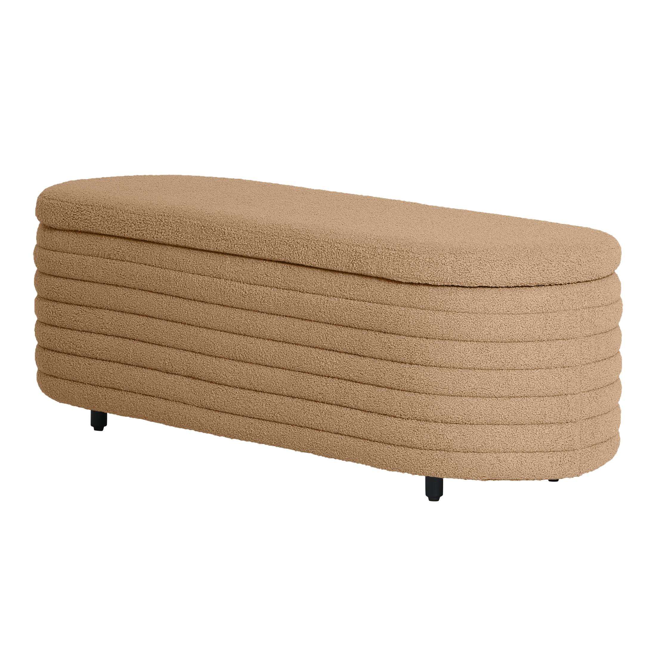 Celine 54" Wide Mid-Century Modern Upholstered Sherpa Oval Storage Ottoman Bench - Costaelm