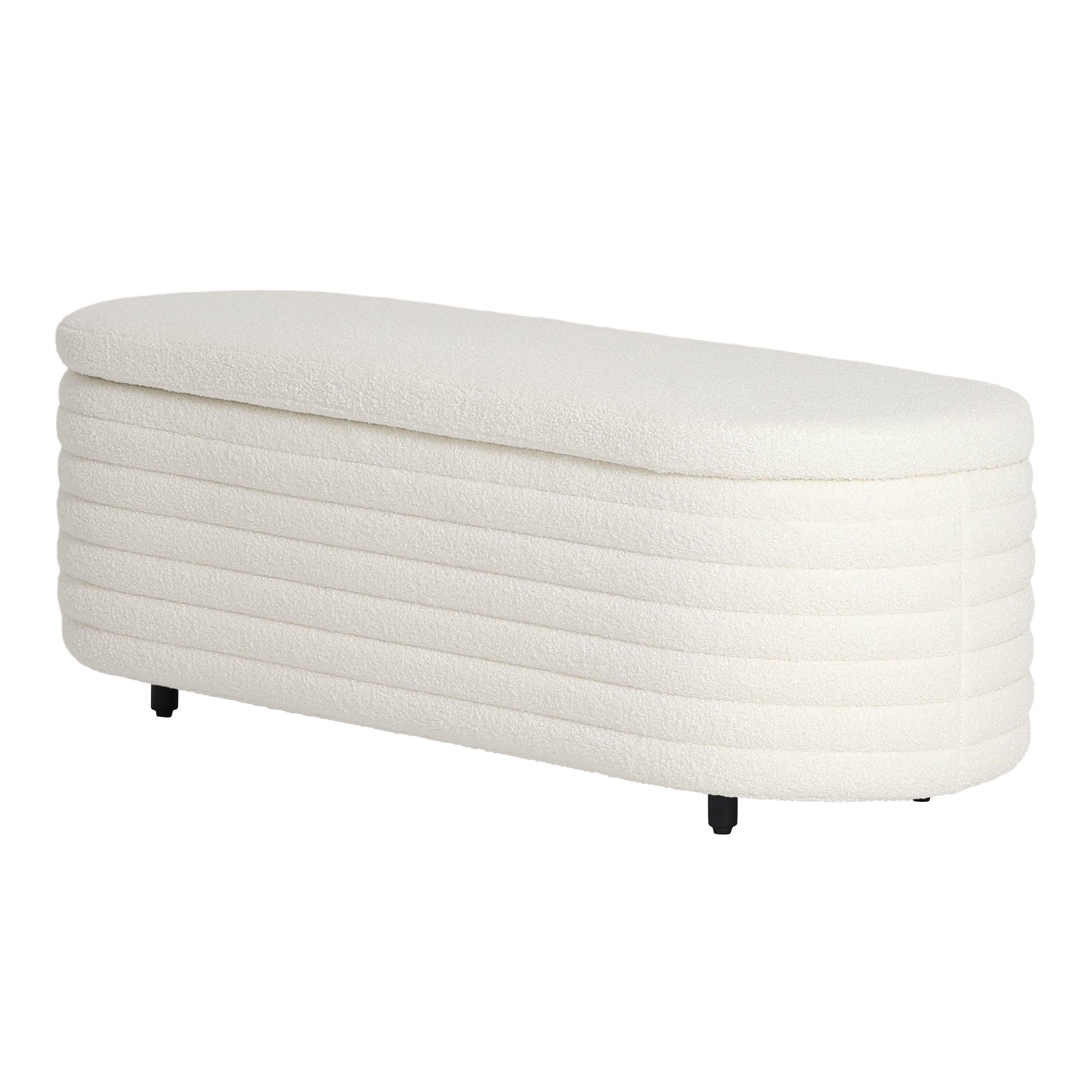 Celine 54" Wide Mid-Century Modern Upholstered Sherpa Oval Storage Ottoman Bench - Costaelm