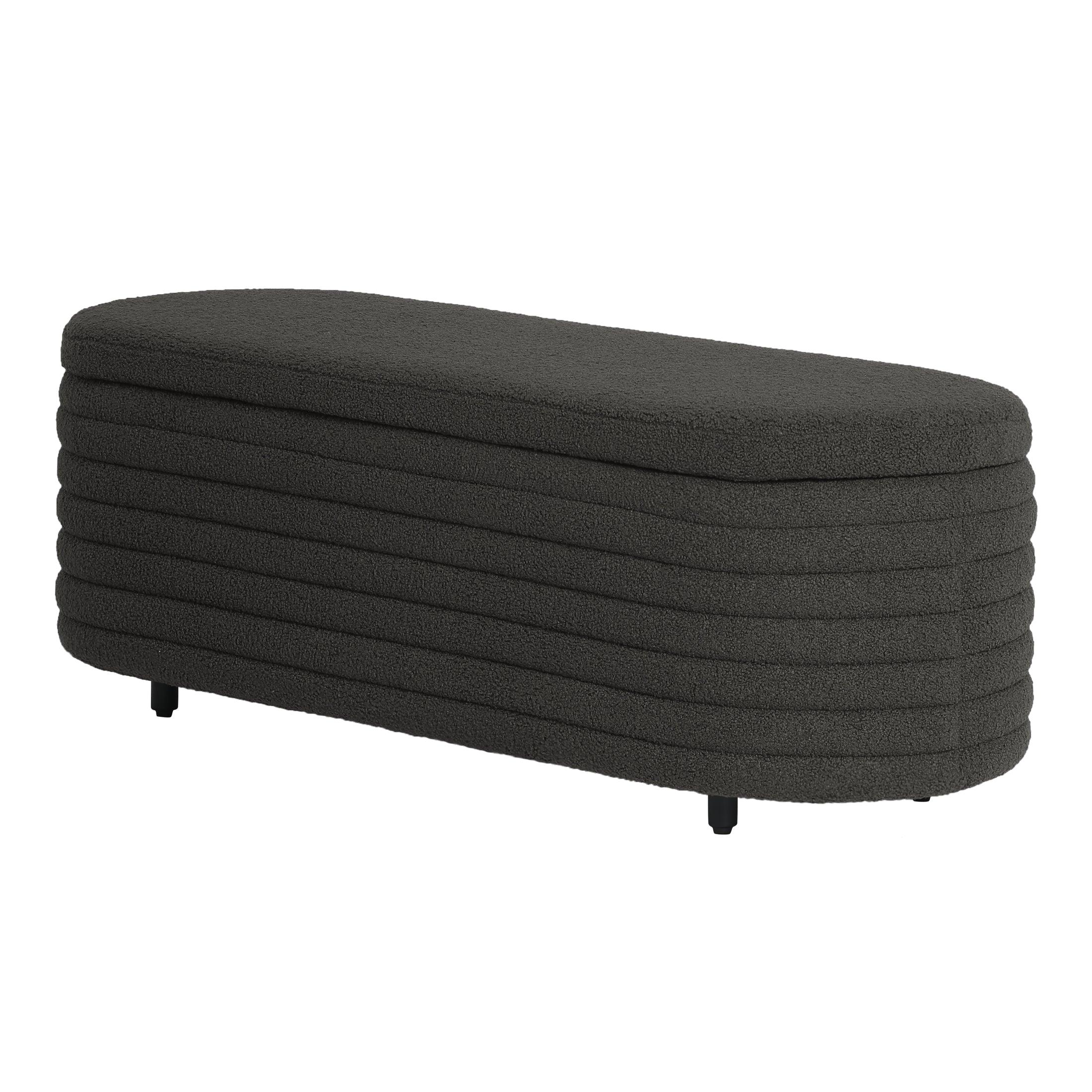 Celine 54" Wide Mid-Century Modern Upholstered Sherpa Oval Storage Ottoman Bench - Costaelm