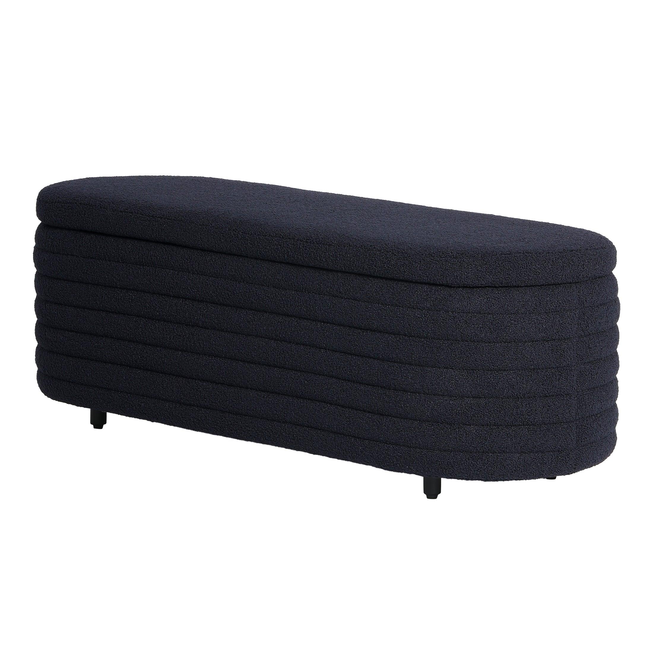 Celine 54" Wide Mid-Century Modern Upholstered Sherpa Oval Storage Ottoman Bench - Costaelm