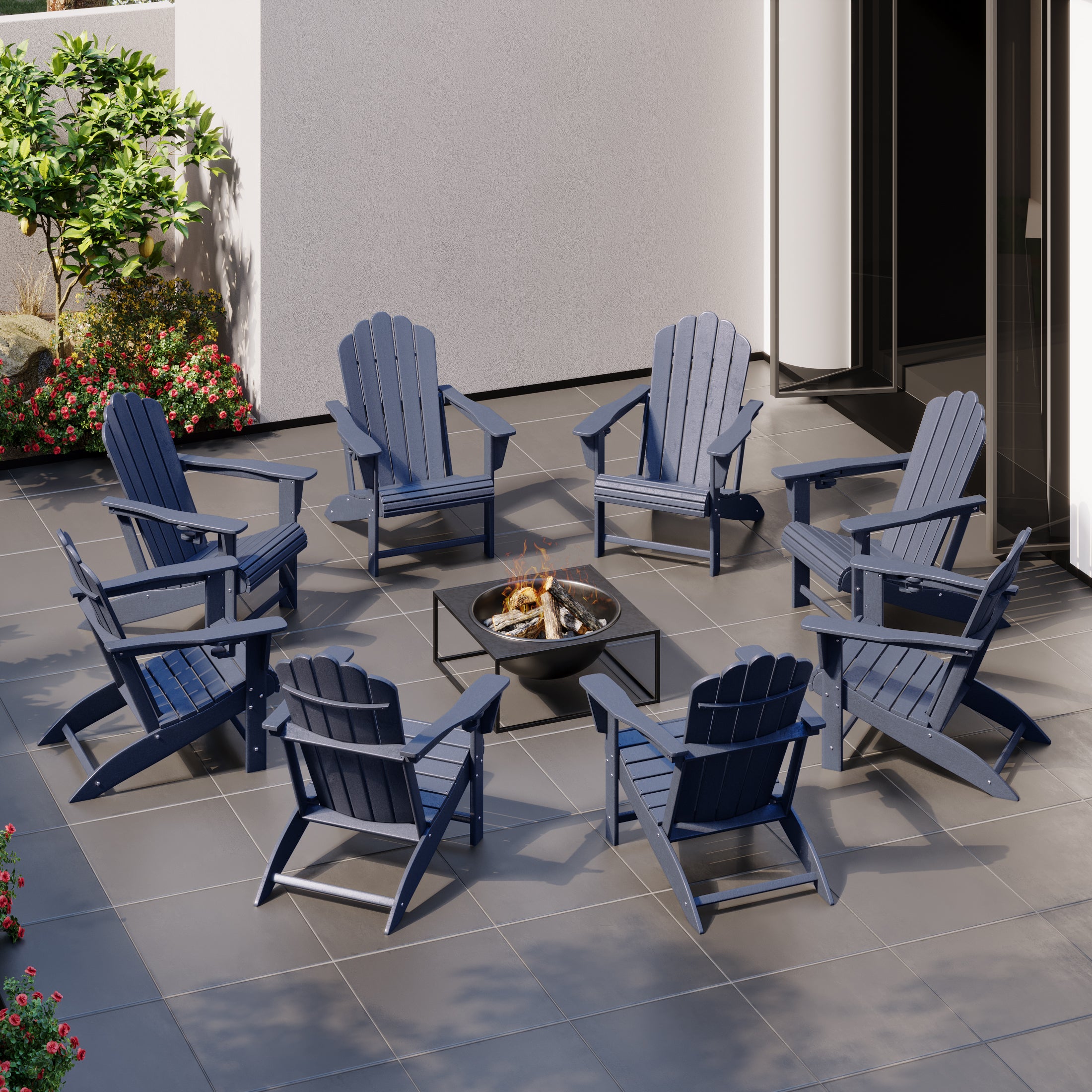 Lakeview Outdoor Patio HDPE Adirondack Chairs With Cup Holders (Set of 8)