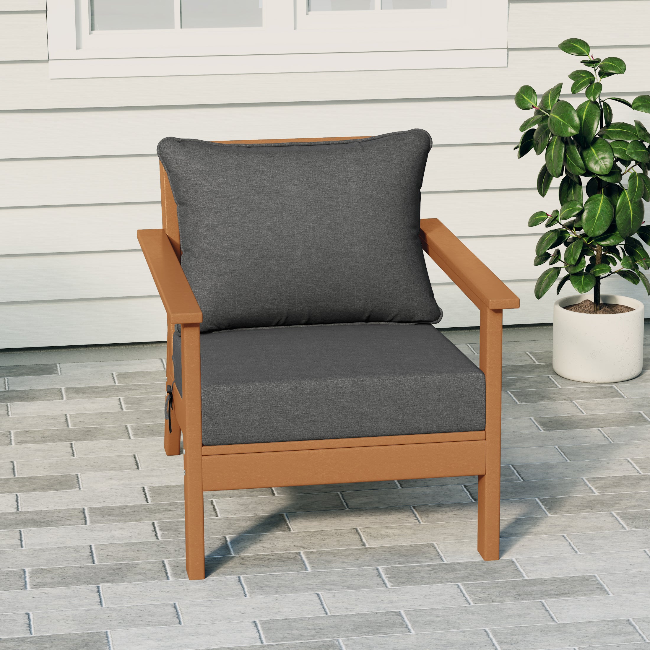 Portsmouth Modern Outdoor HDPE Patio Club Chair with Deep Seat Cushions