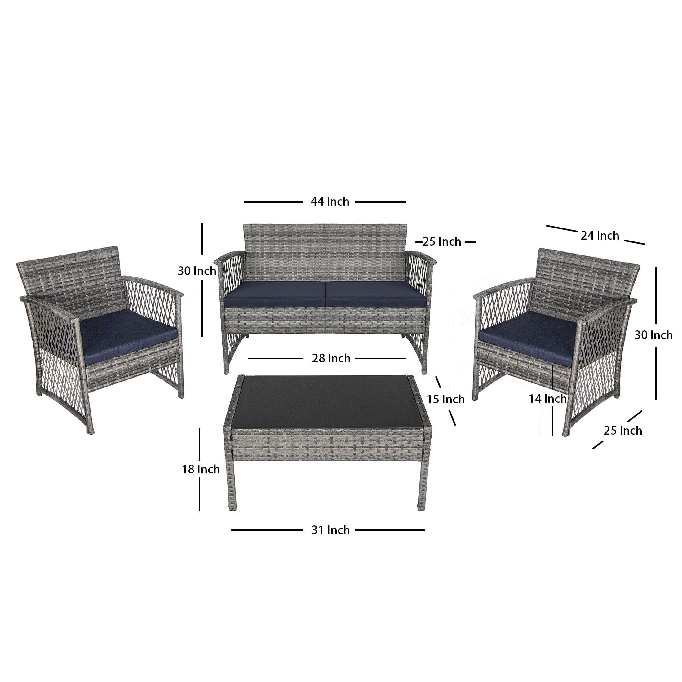 Costa 4-Piece Outdoor Patio Conversation Set Gray PE Rattan Wicker - Costaelm