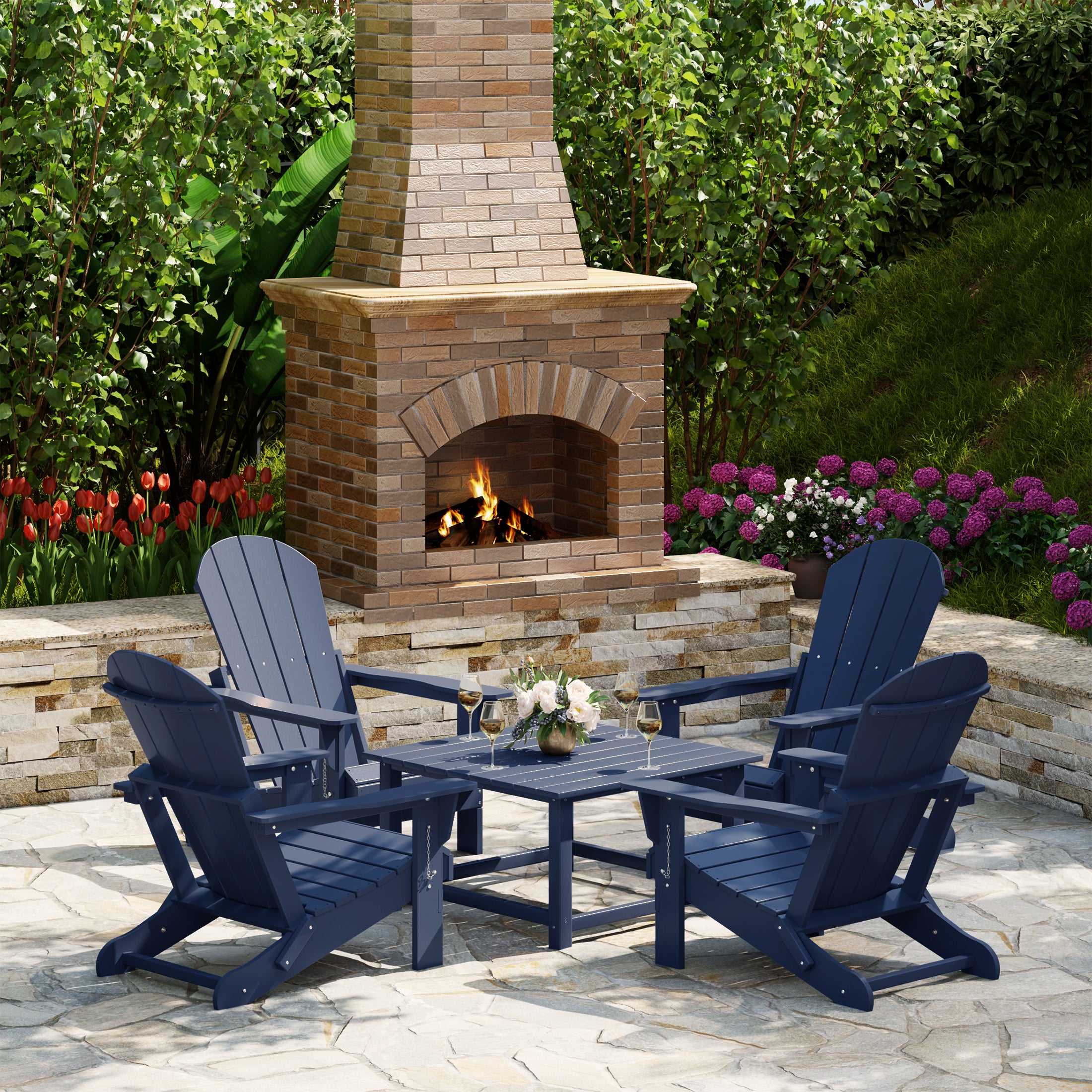 Paradise 5-Piece HDPE Adirondack Chair Outdoor Patio Square Table Conversation Set