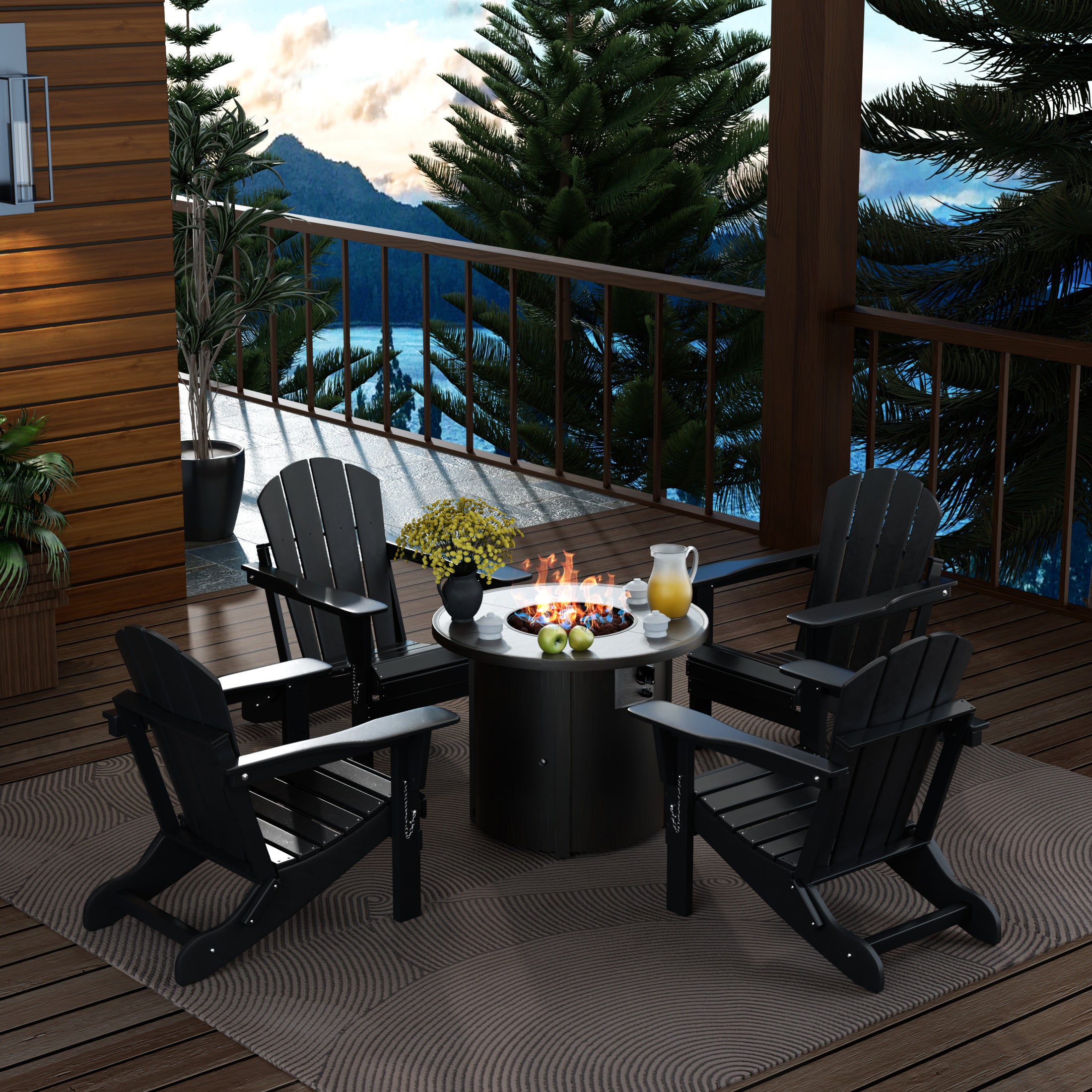 Paradise Malibu Outdoor Adirondack Folding Chair With Round Fire Pit Table