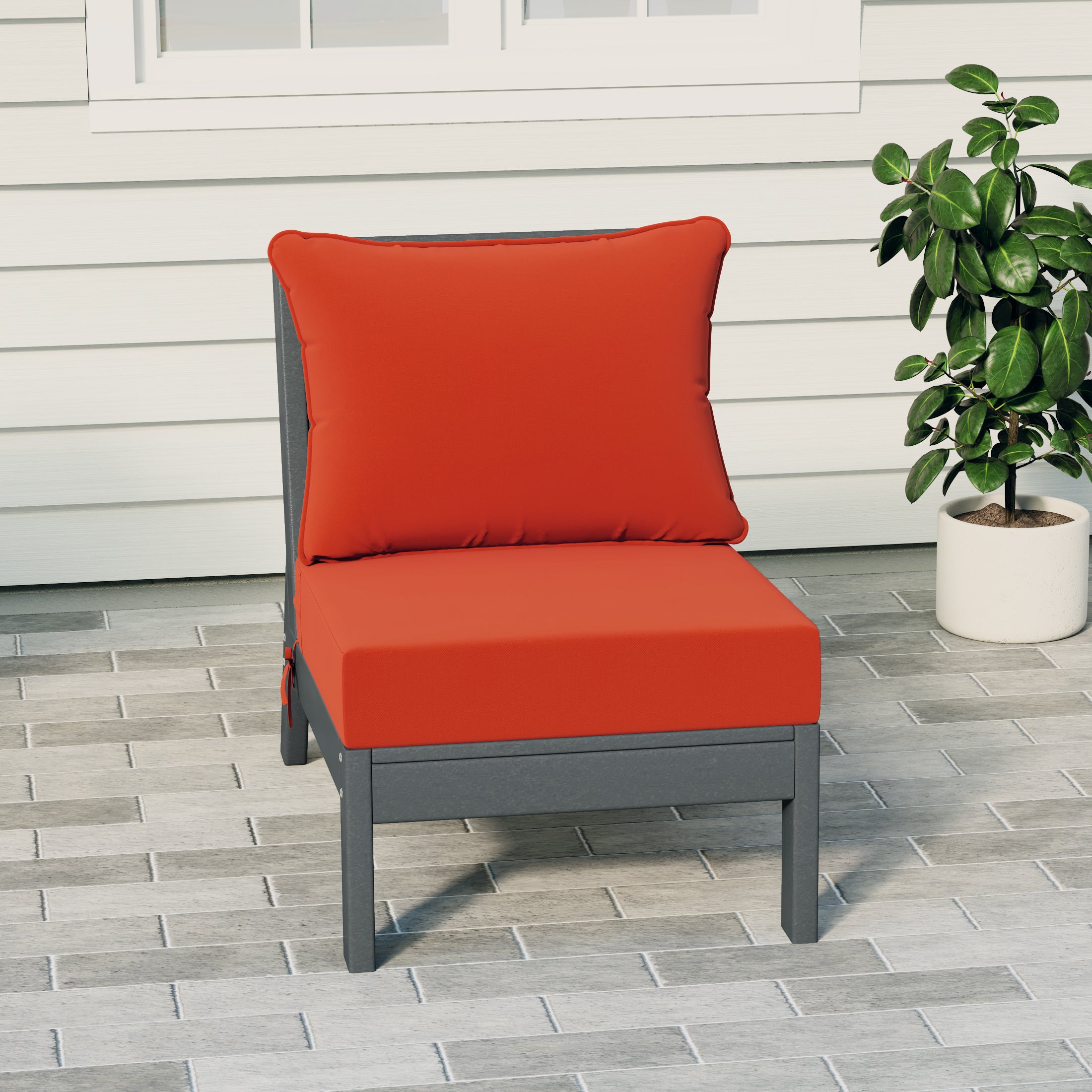 Portsmouth Modern Outdoor HDPE Patio Armless Sectional Corner Club Chair with Deep Seat Cushions