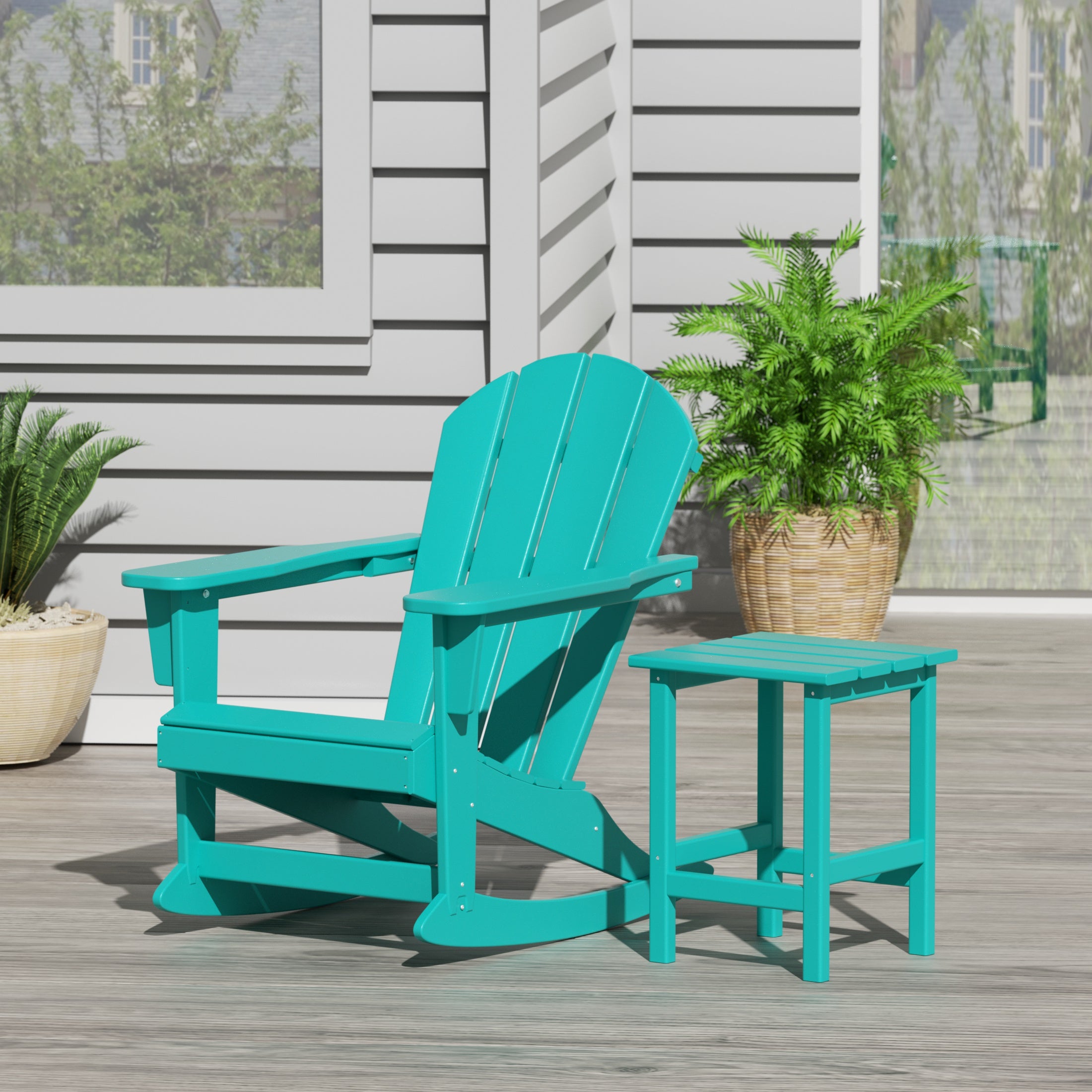 Paradise Malibu Outdoor Patio Rocking Adirondack Chairs with Side Table Set