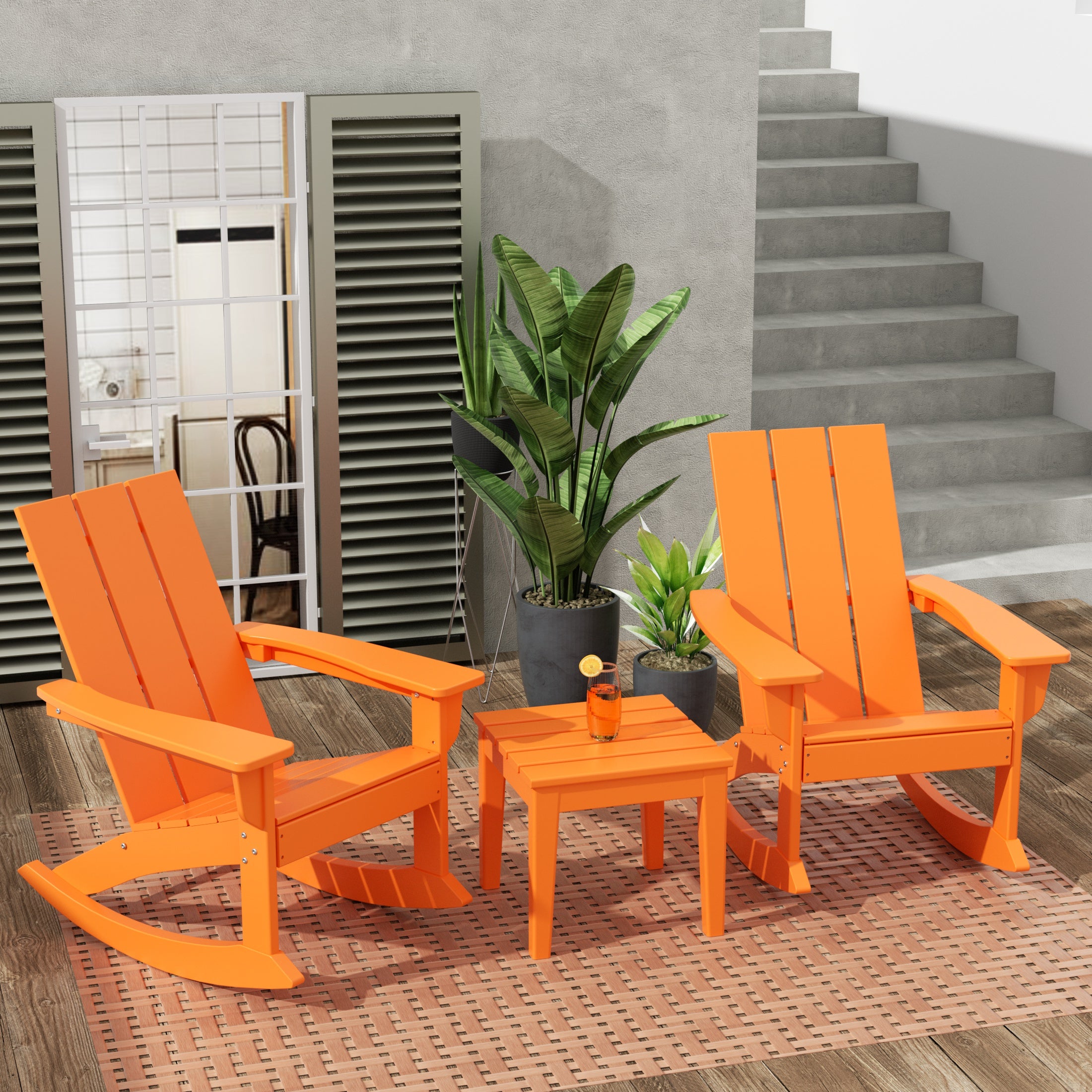 Palms Ashore Modern Rocking Poly Adirondack Chair With Side Table 3-Piece Set