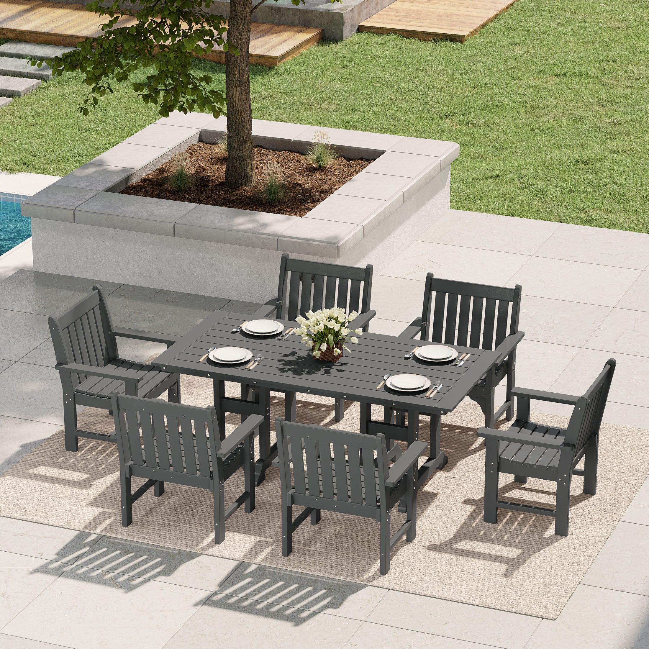 Paradise  7-Piece HDPE Outdoor Dining Patio Table and Chairs Set