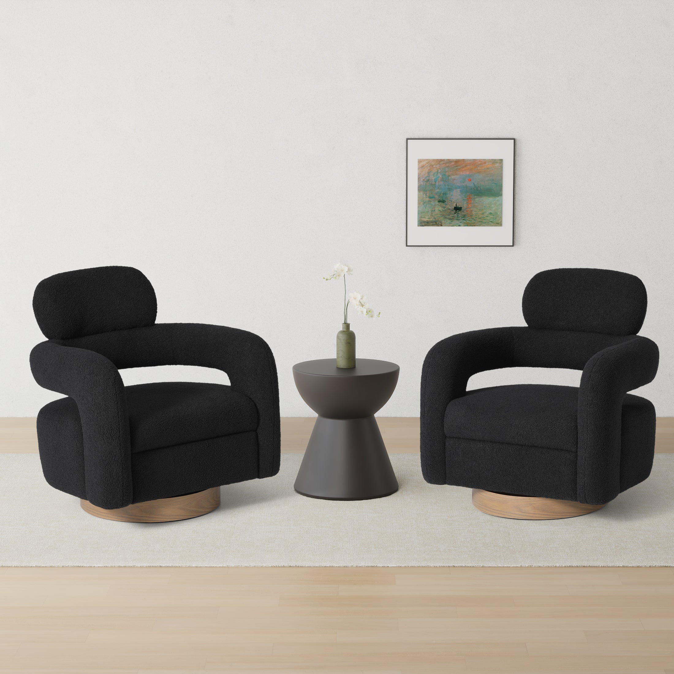 Celine Mid-Century Modern Round Sherpa Swivel Barrel Accent Chair (Set of 2)