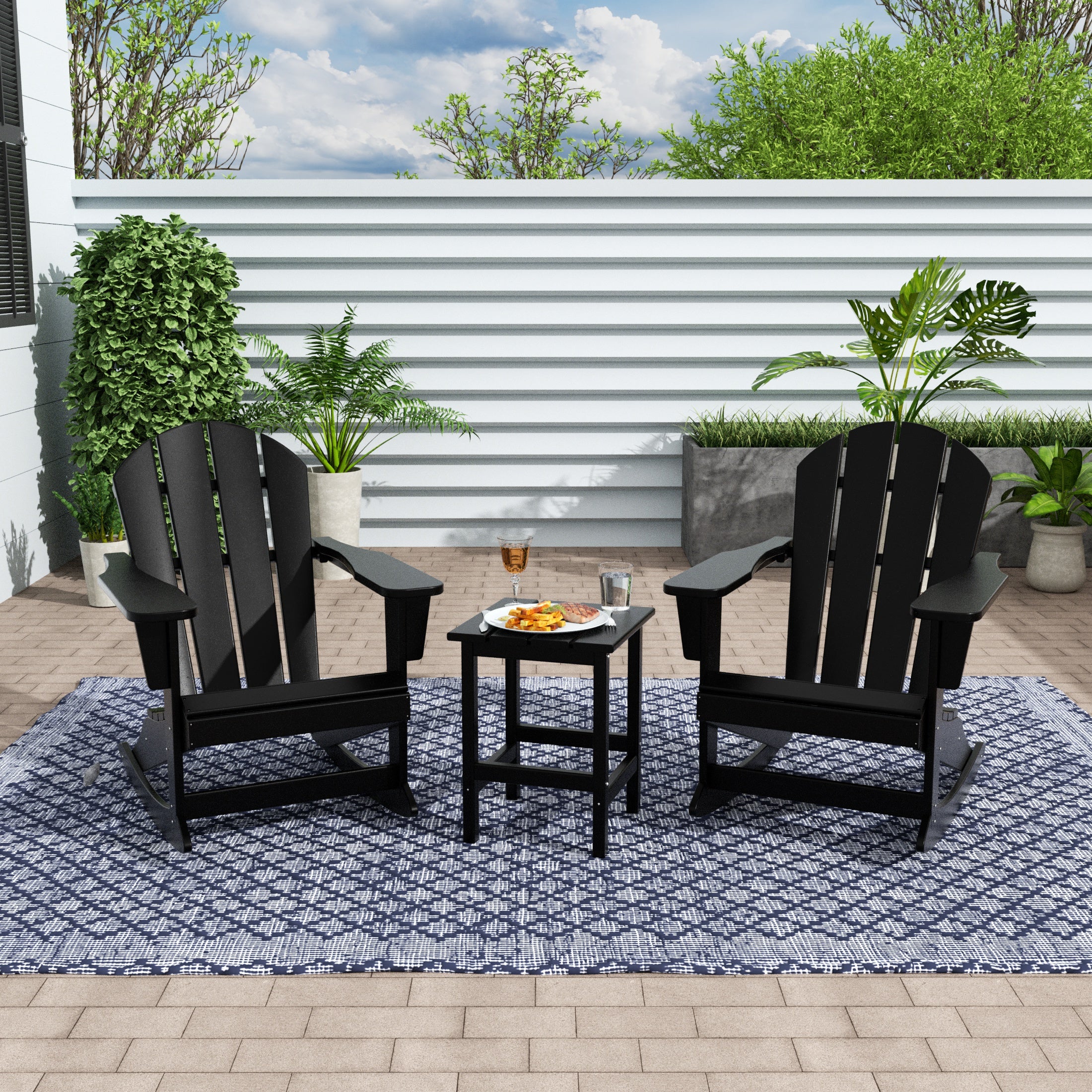 Paradise Westintrends 3-Piece set Outdoor / Patio Poly Adirondack rocking chairs with a side table ( 2 seater )