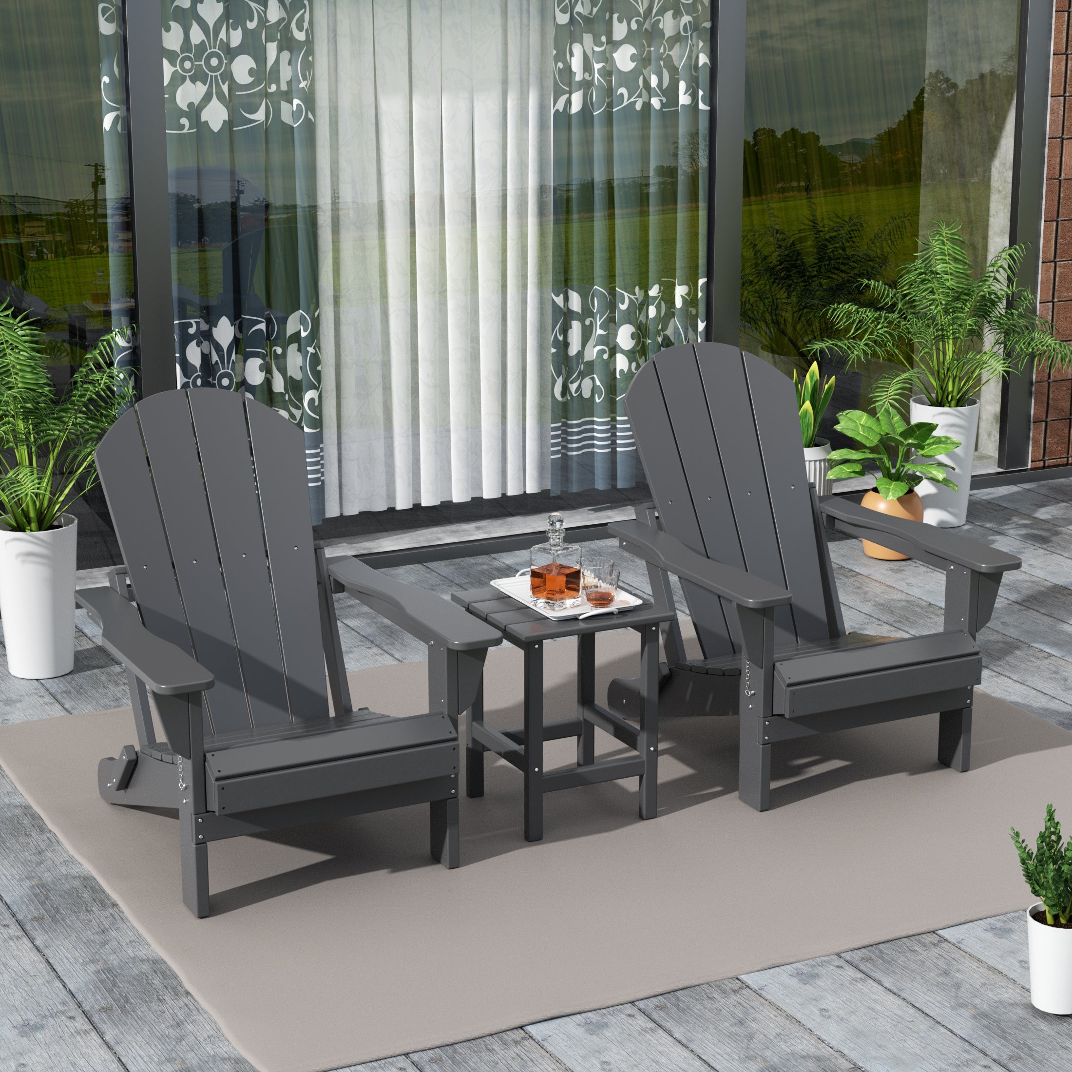 Paradise Westintrends 3-Piece set Outdoor / Patio Poly Adirondack chair set with a side table ( 2 seater )