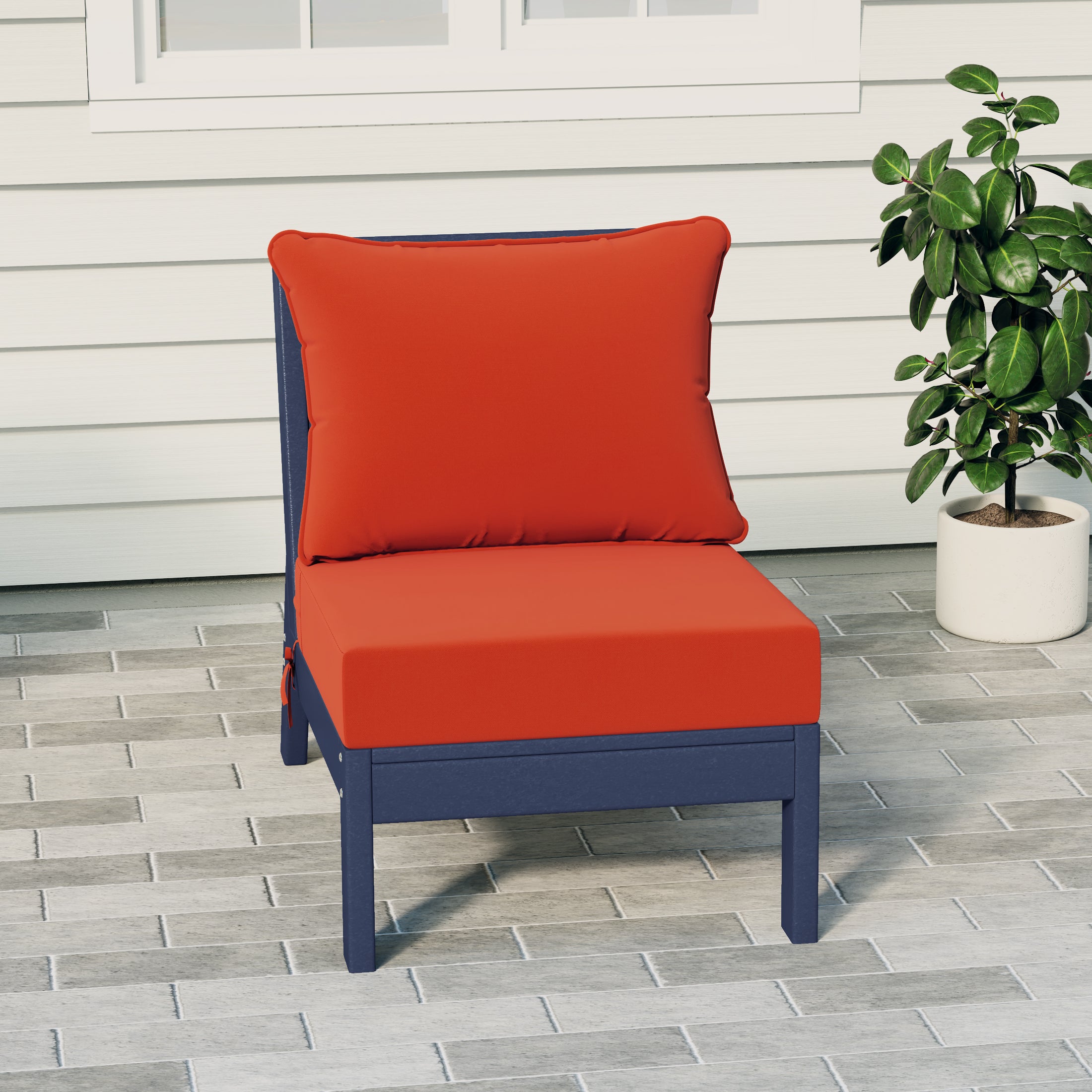 Portsmouth Modern Outdoor HDPE Patio Armless Sectional Corner Club Chair with Deep Seat Cushions