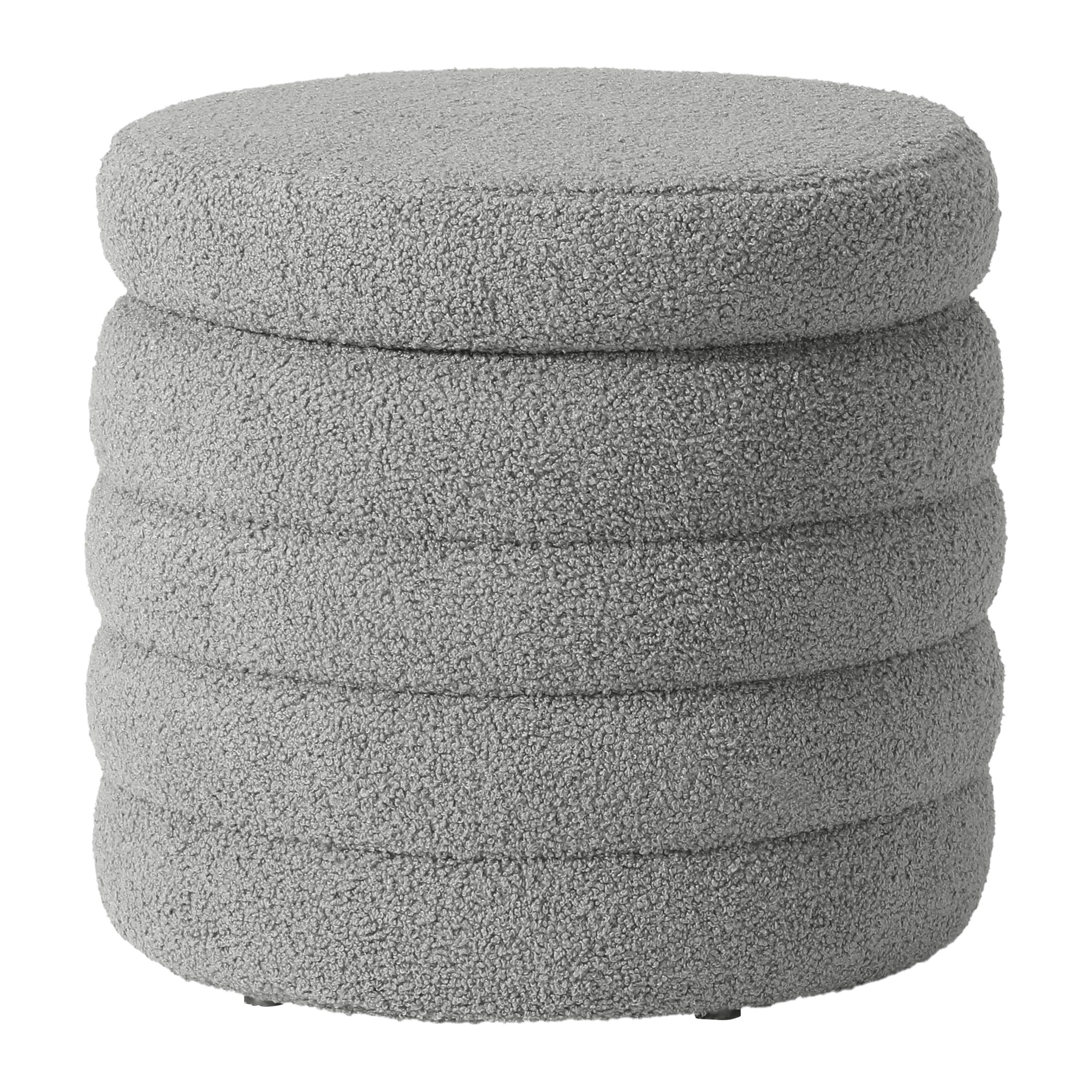 Celine Mid-Century Modern Faux Sherpa Round Ottoman With Storage