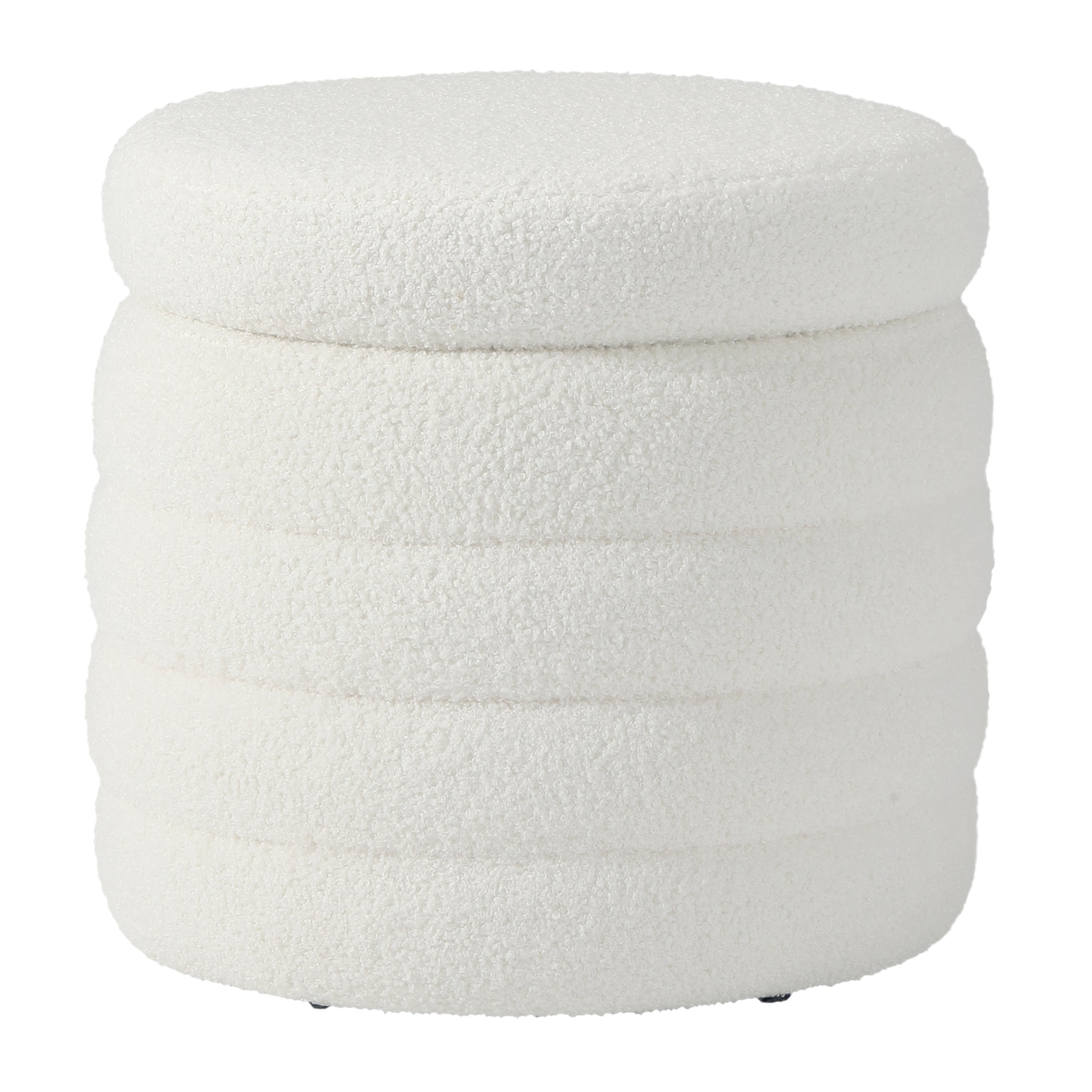 Celine Mid-Century Modern Faux Sherpa Round Ottoman With Storage