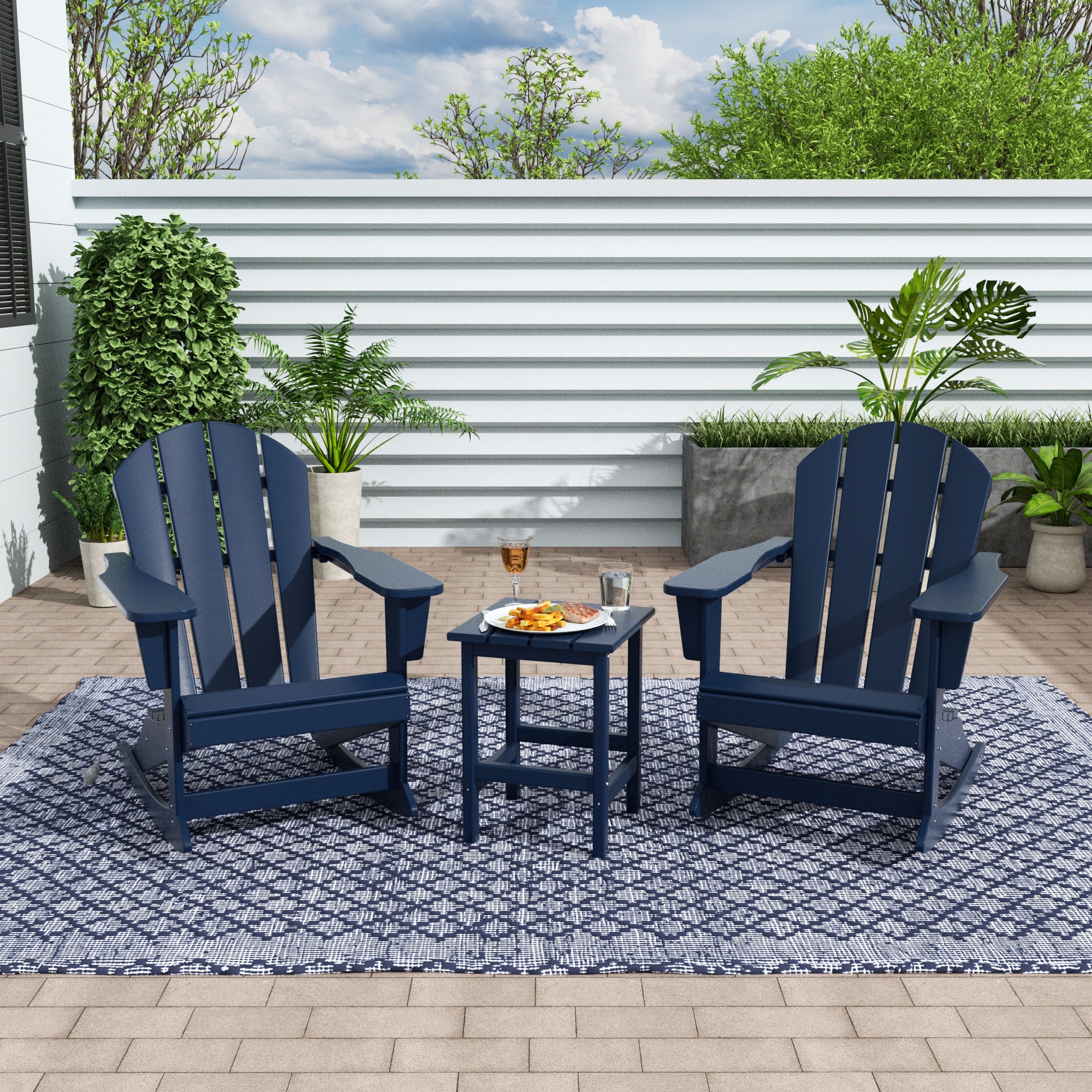 Paradise Westintrends 3-Piece set Outdoor / Patio Poly Adirondack rocking chairs with a side table ( 2 seater )