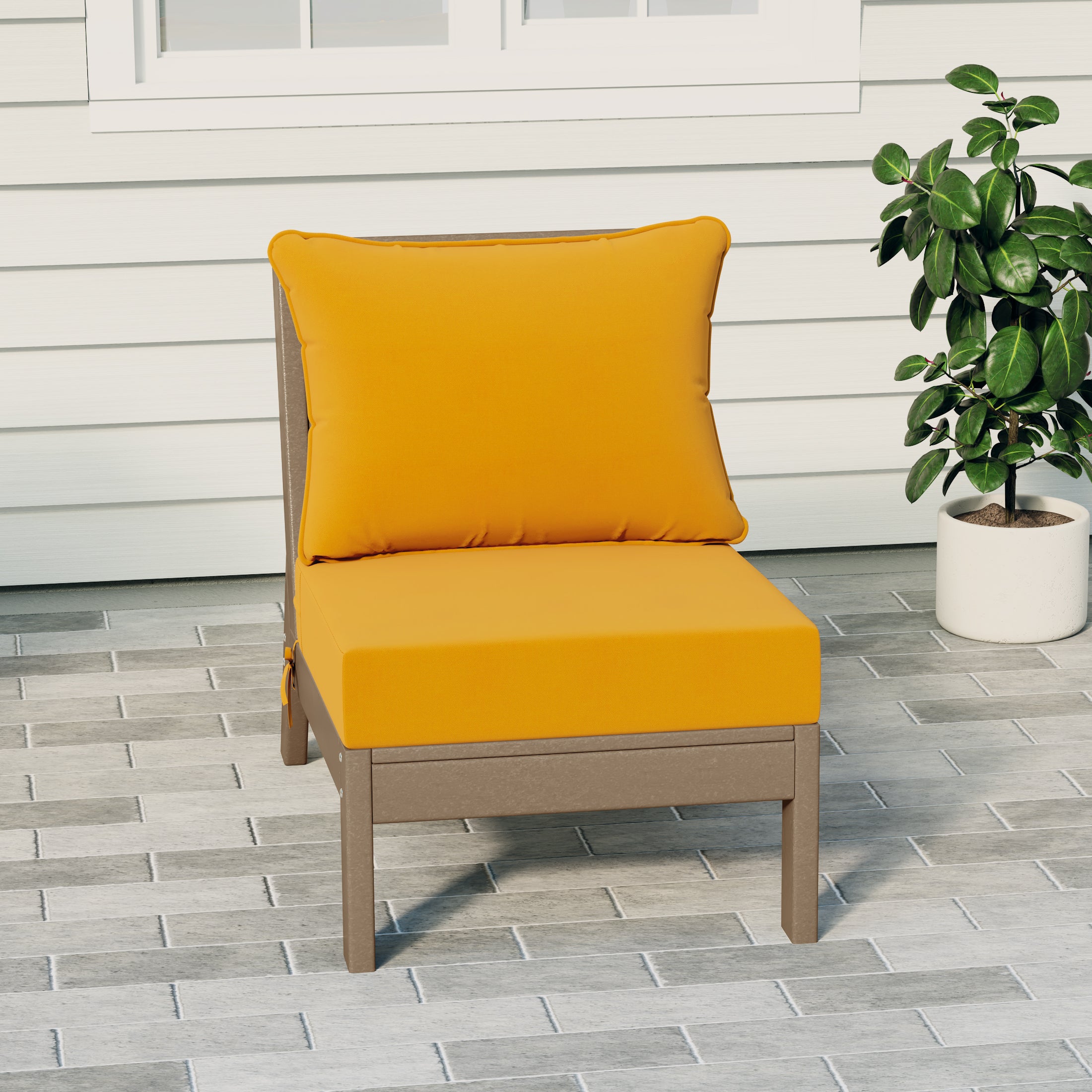 Portsmouth Modern Outdoor HDPE Patio Armless Sectional Corner Club Chair with Deep Seat Cushions