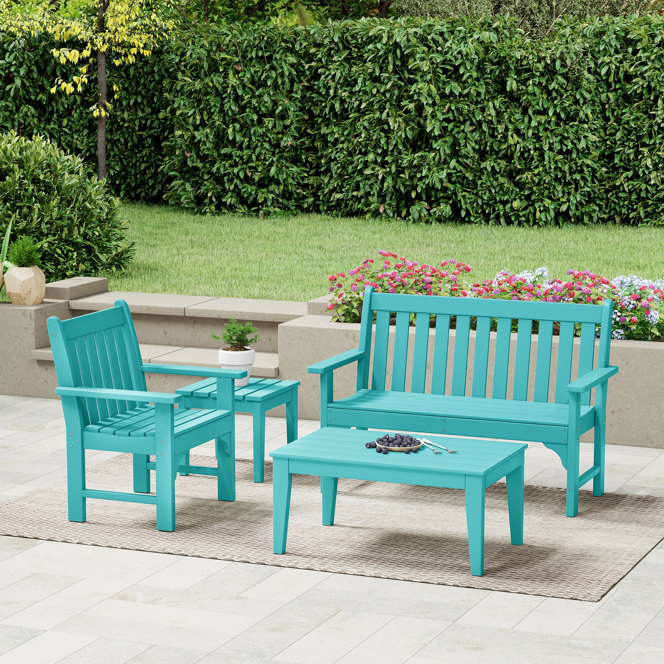 Paradise 4-Piece HDPE Outdoor Patio Furniture Bench Set