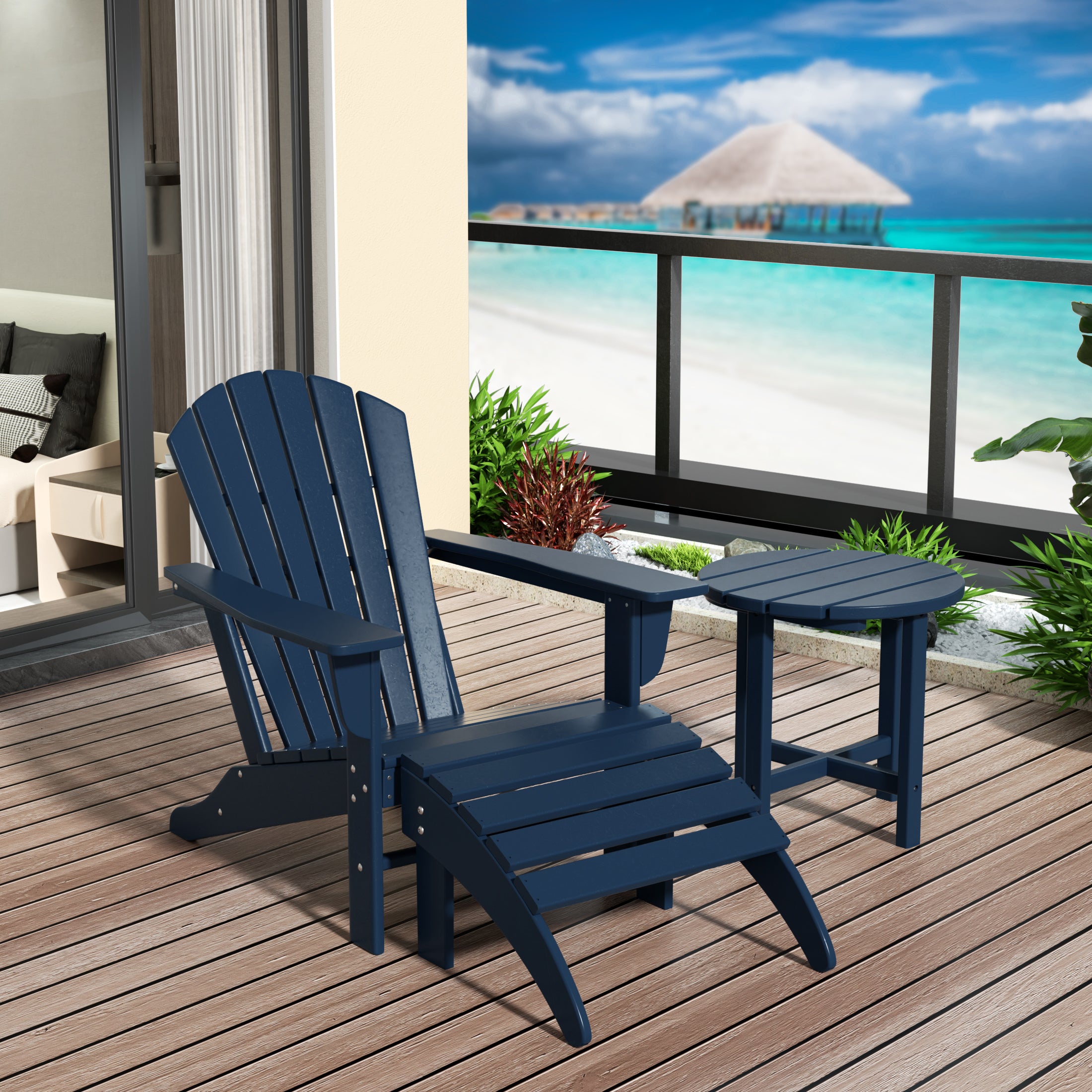 Portside Outdoor Adirondack Chair With Ottoman And Side Table 3-Piece Set