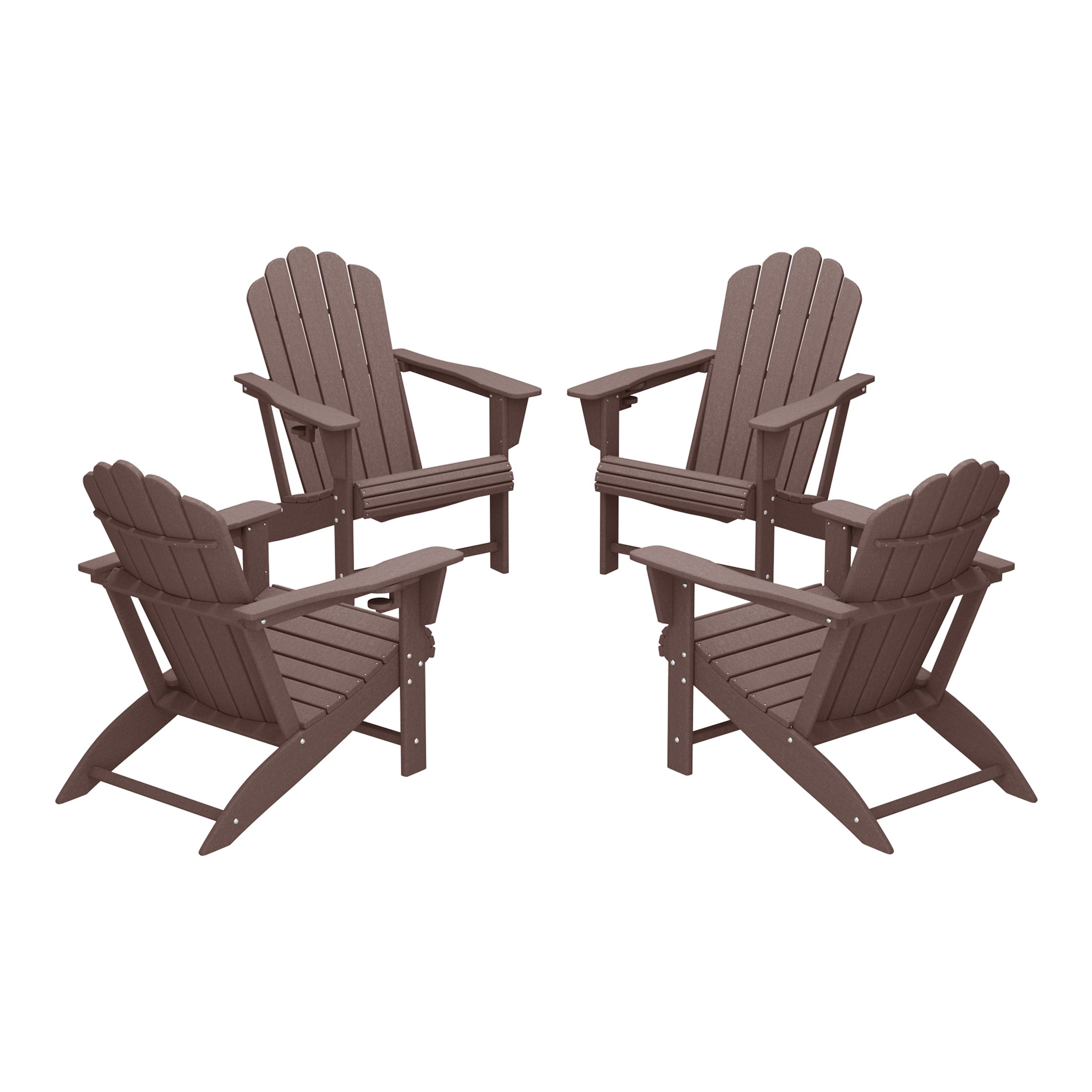 Lakeview Outdoor Patio HDPE Adirondack Chairs With Cup Holders (Set of 4)