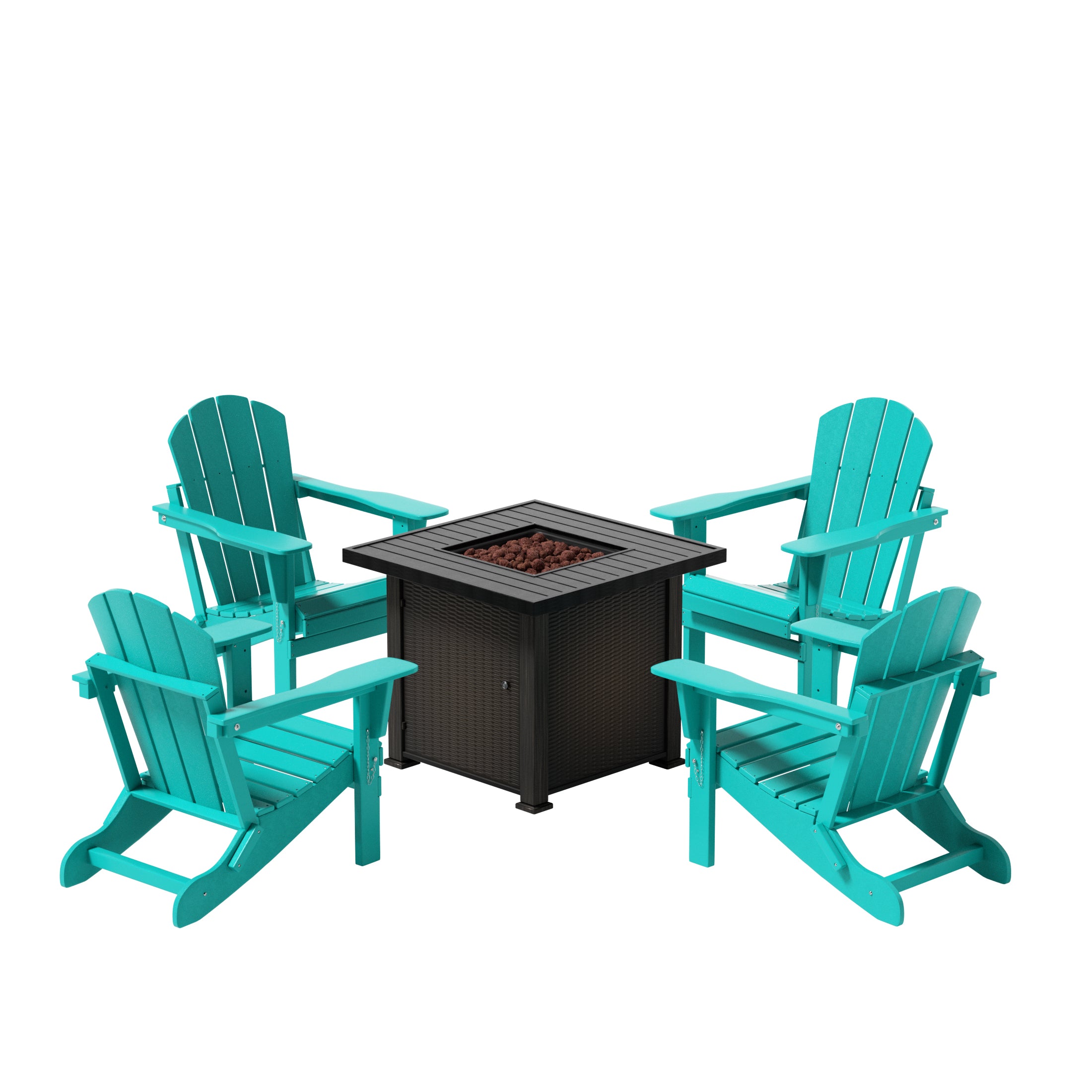 Paradise Malibu Modern Folding Poly Adirondack Chair With Square Fire Pit Table