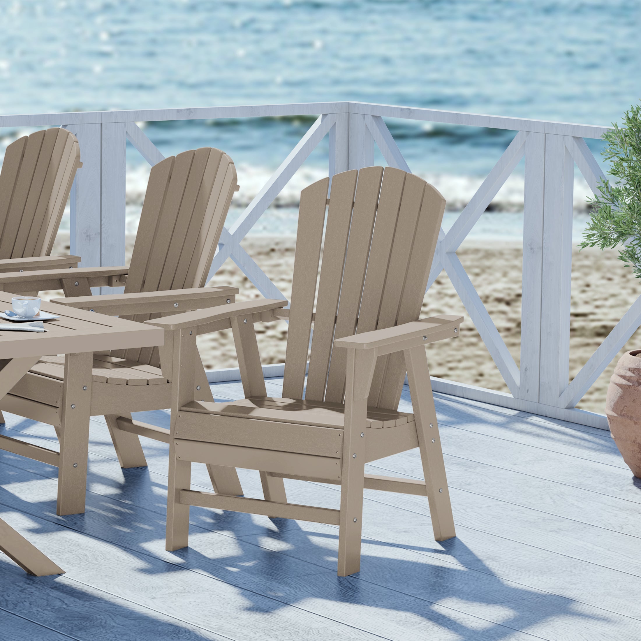 Portside Outdoor Patio Seashell Back Adirondack Dining Chair