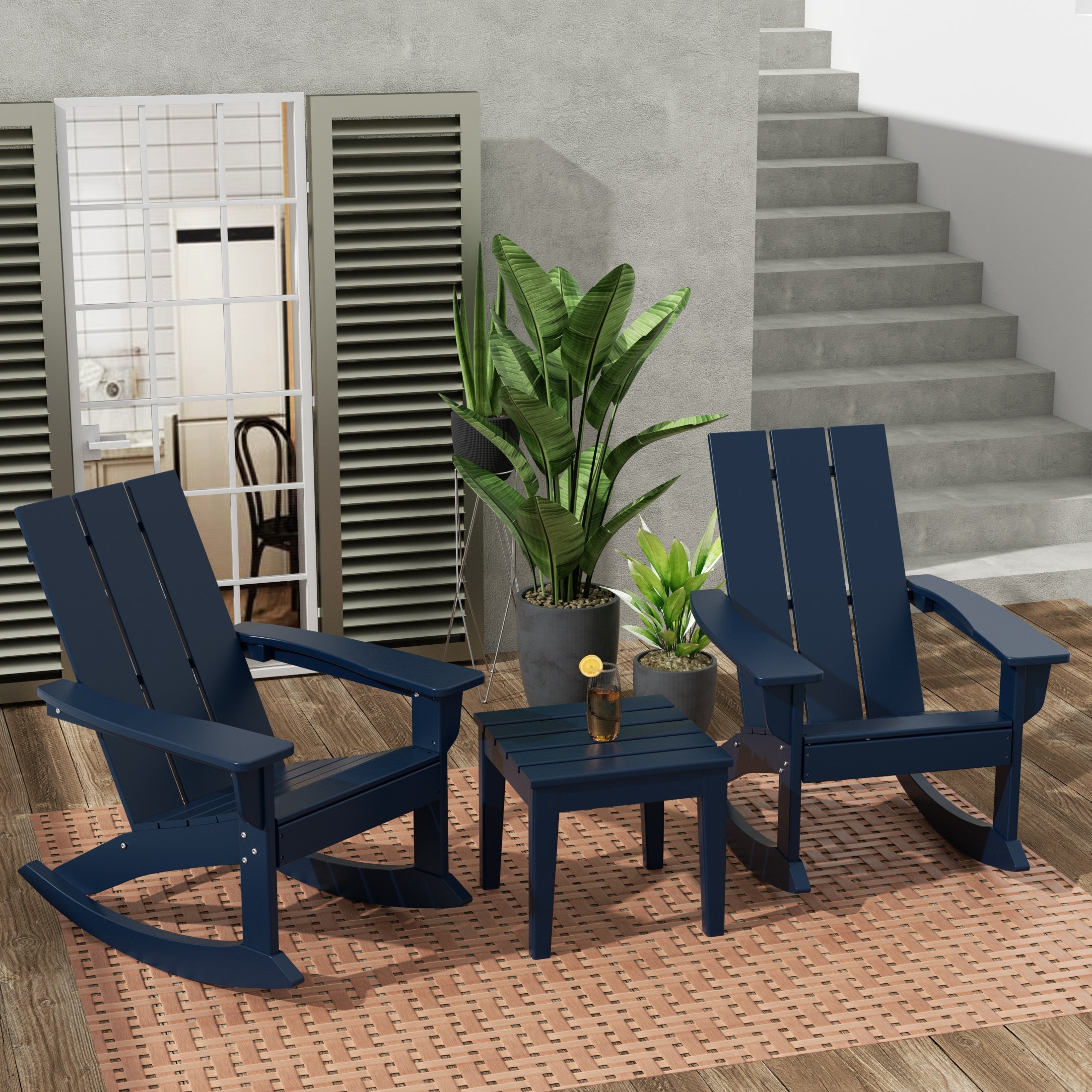 Palms Ashore Modern Rocking Poly Adirondack Chair With Side Table 3-Piece Set