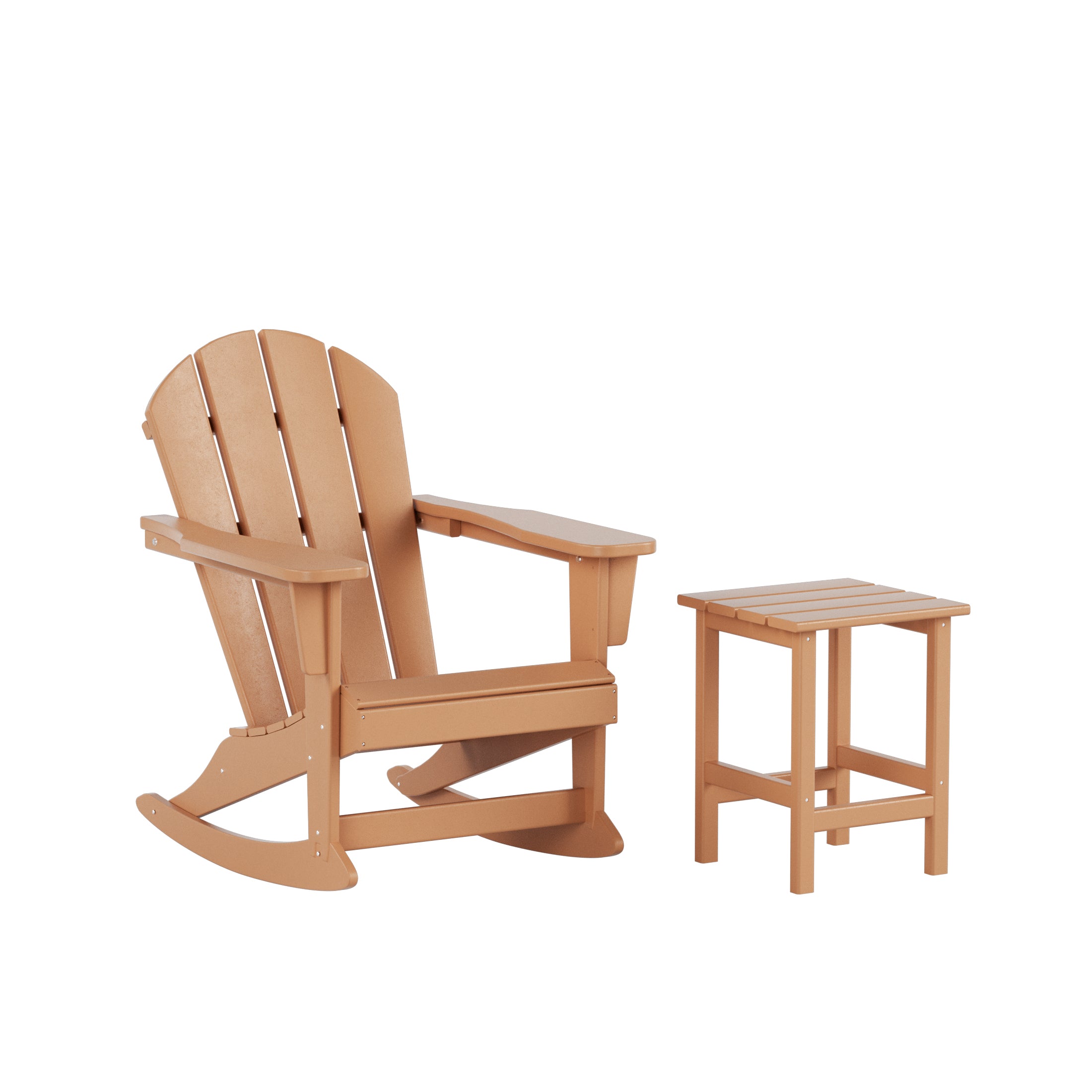 Paradise Malibu Outdoor Patio Rocking Adirondack Chairs with Side Table Set