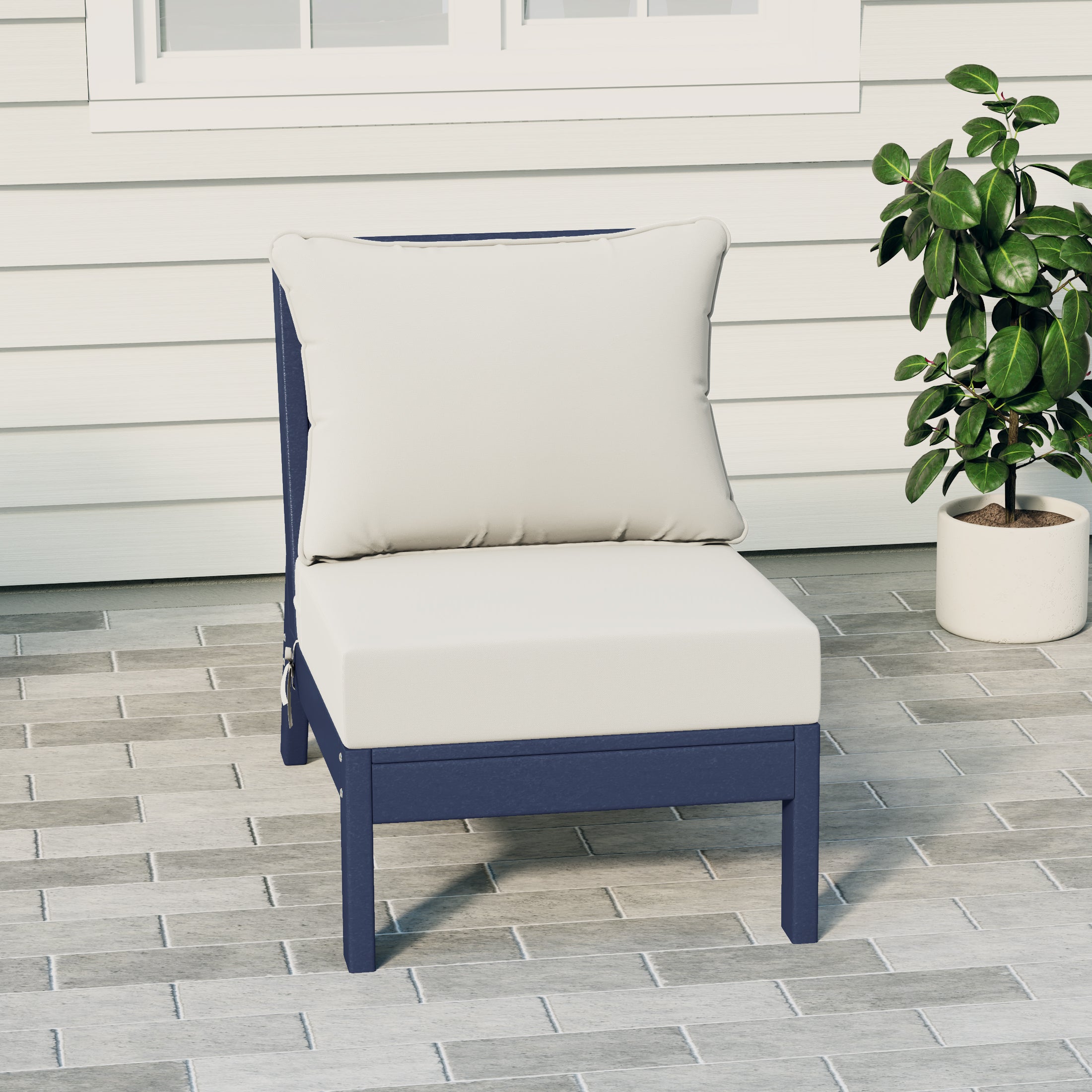 Portsmouth Modern Outdoor HDPE Patio Armless Sectional Corner Club Chair with Deep Seat Cushions