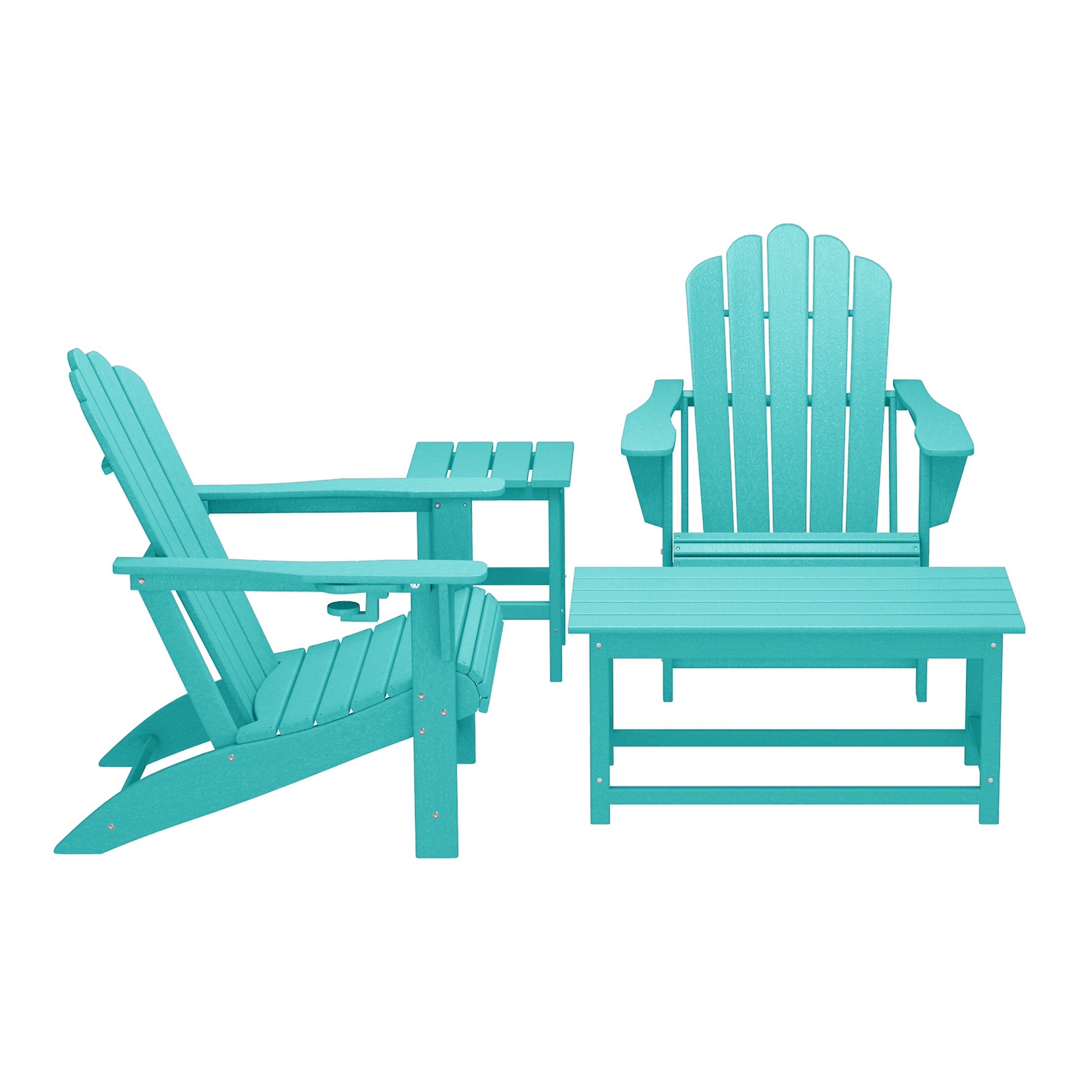 Lakeview 4-Piece Adirondack Chairs with Cup Holders and Table Set