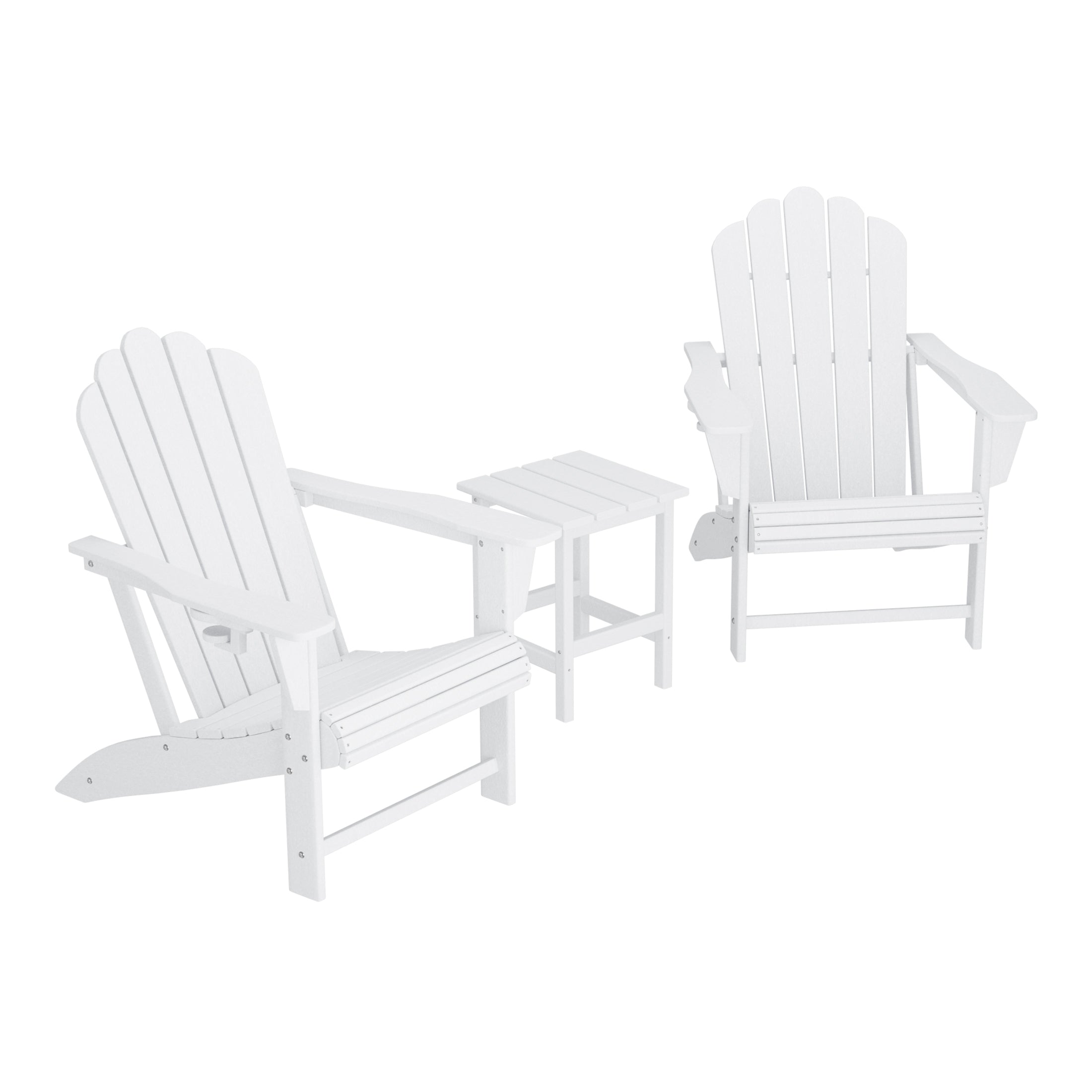 Lakeview 3-Piece Outdoor Patio HDPE Adirondack Chair With Cup Holder and Table Set