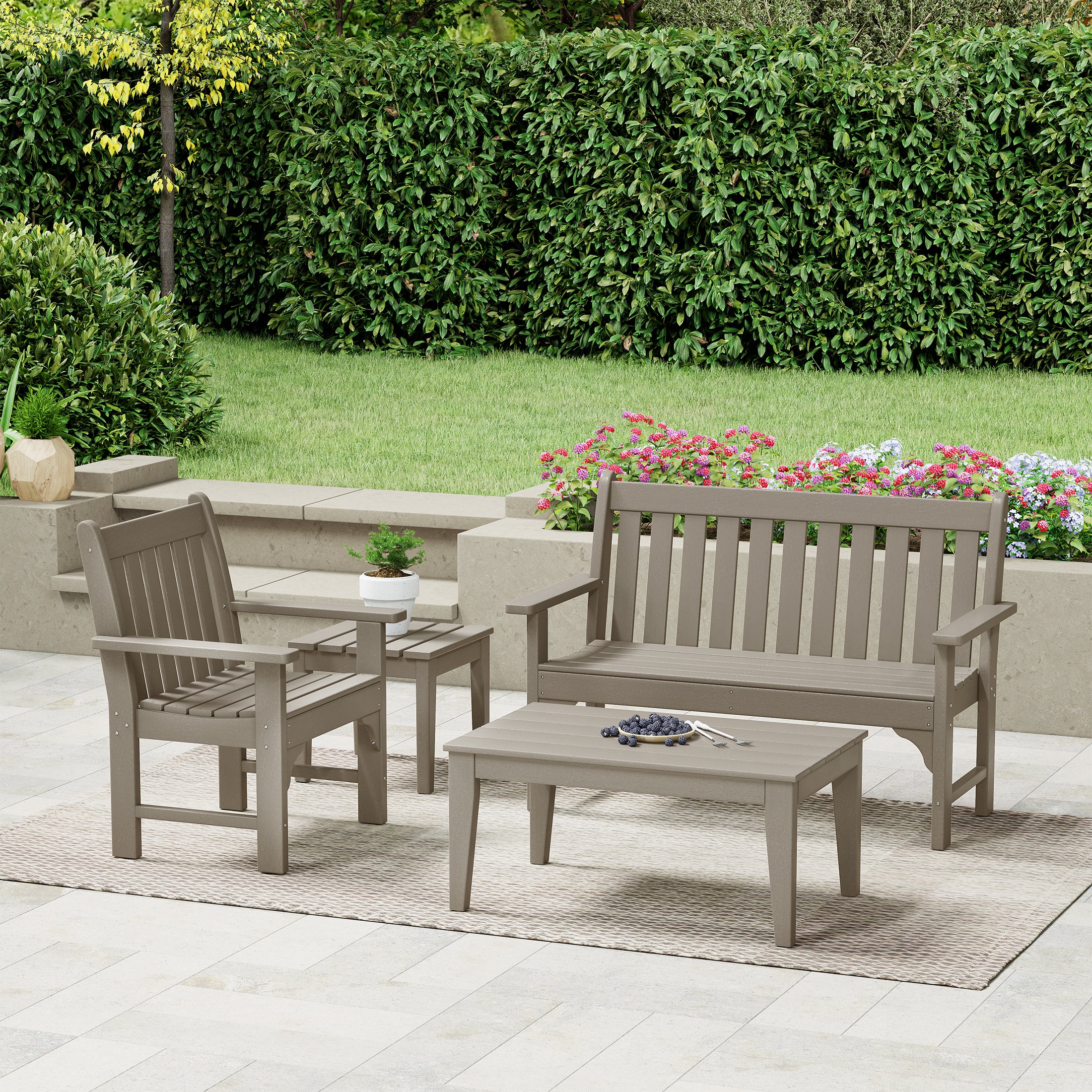 Paradise 4-Piece HDPE Outdoor Patio Furniture Bench Set