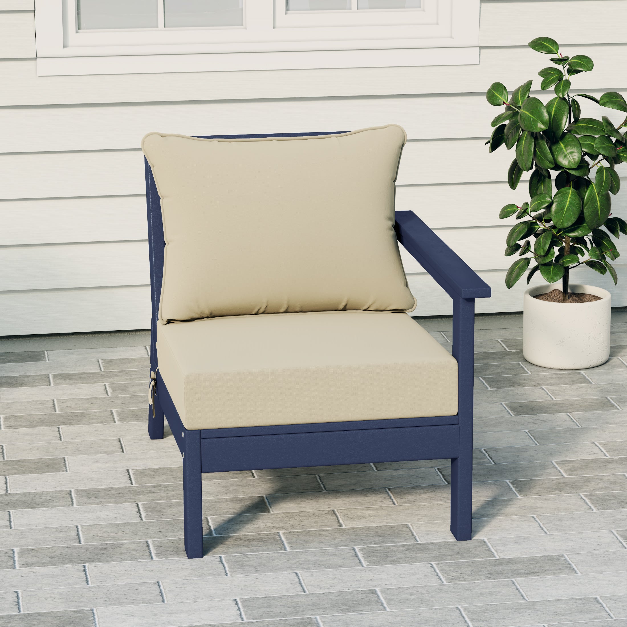 Portsmouth Modern Outdoor HDPE Patio Right Facing Sectional Corner Club Chair with Deep Seat Cushions