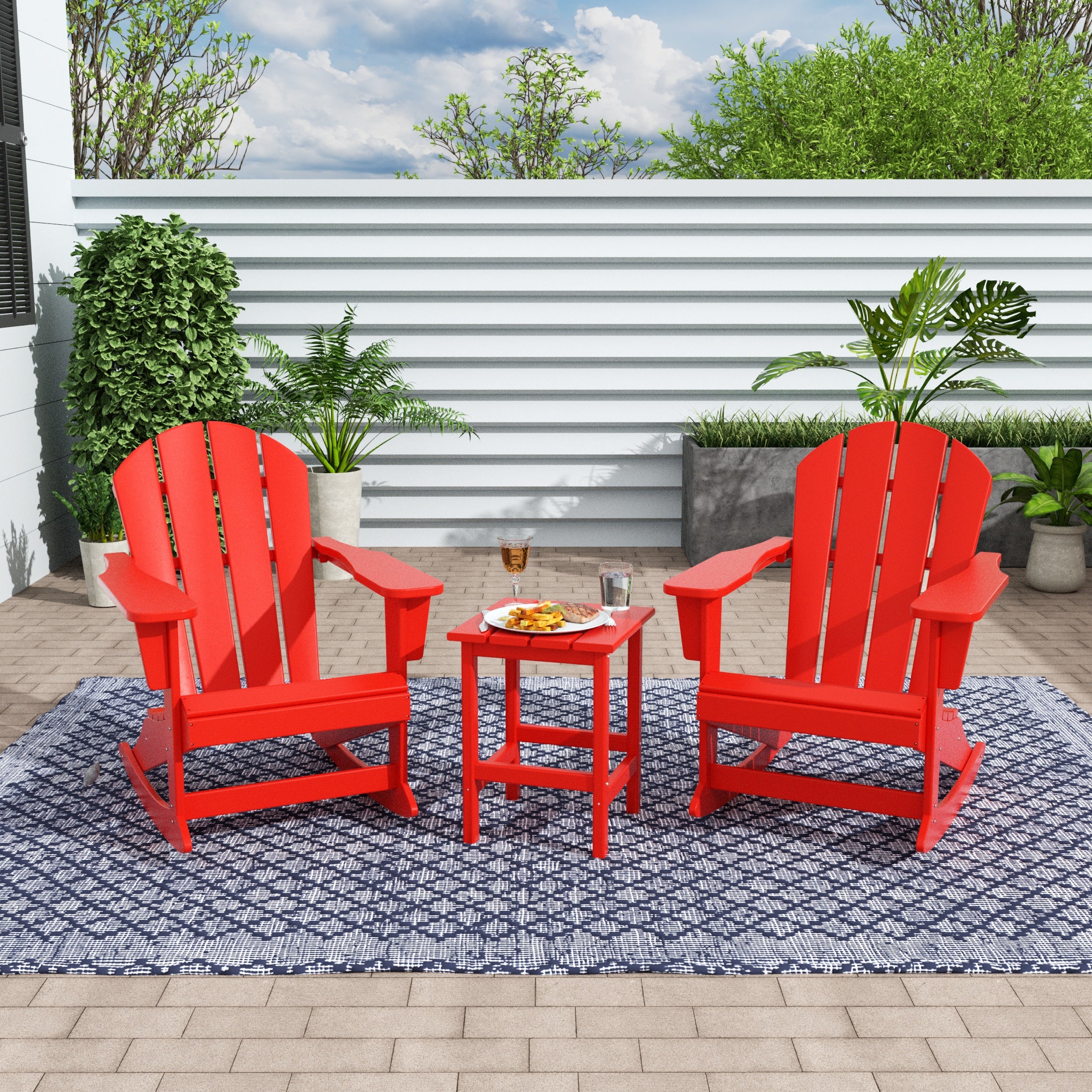 Paradise Westintrends 3-Piece set Outdoor / Patio Poly Adirondack rocking chairs with a side table ( 2 seater )