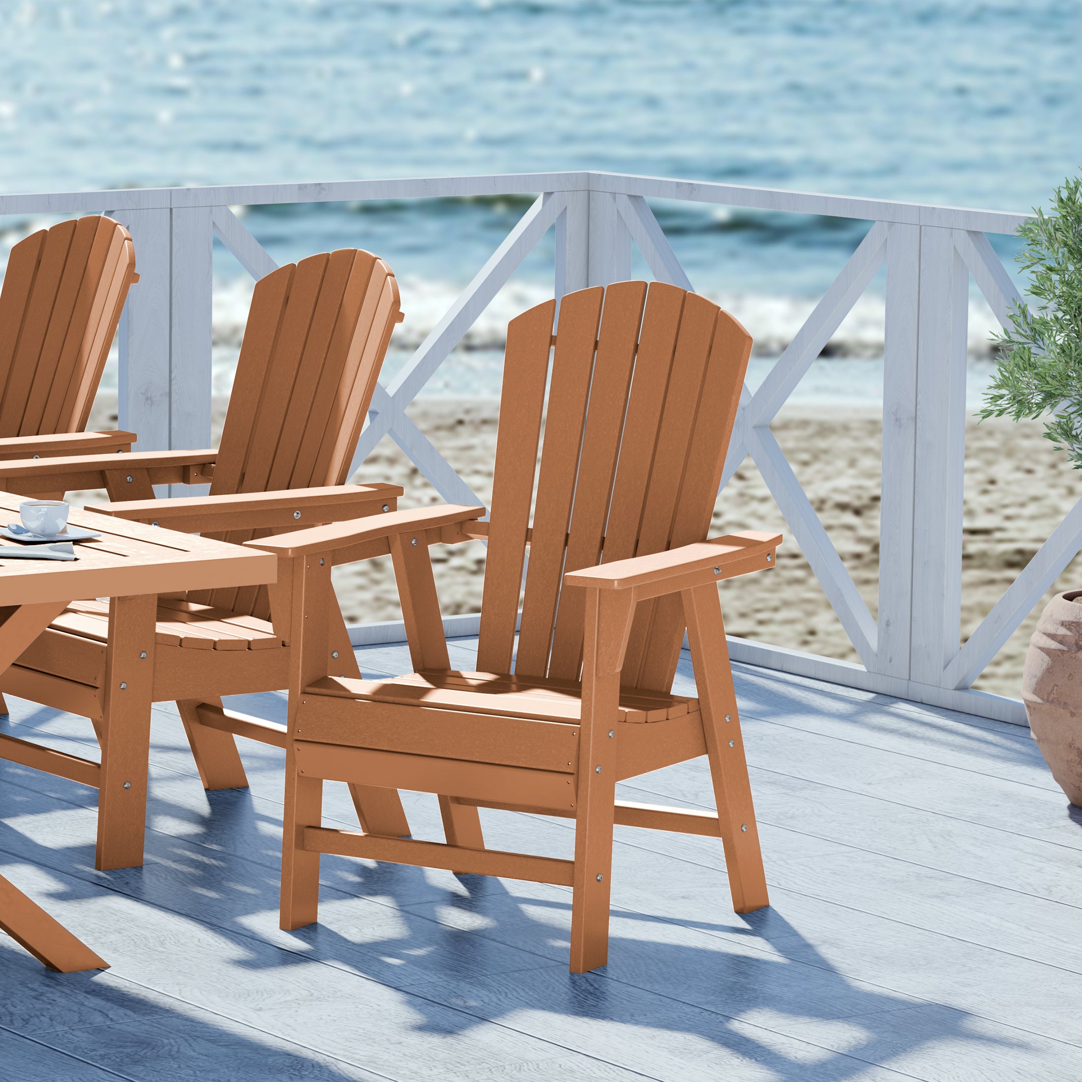 Portside Outdoor Patio Seashell Back Adirondack Dining Chair