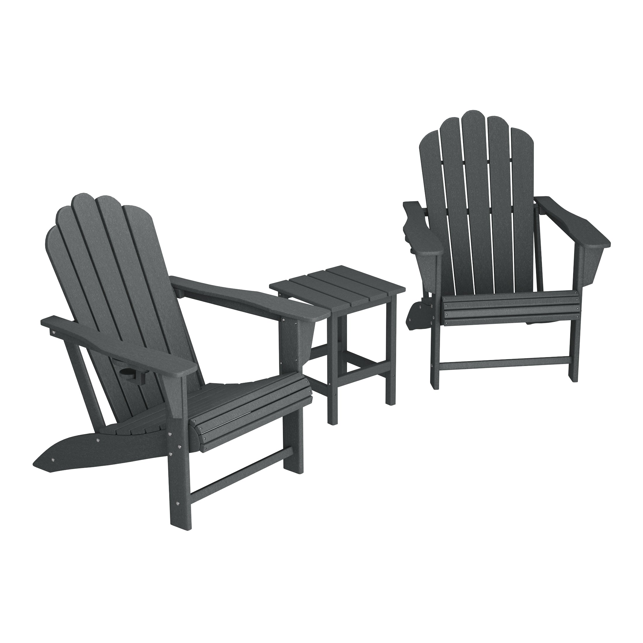 Lakeview 3-Piece Outdoor Patio HDPE Adirondack Chair With Cup Holder and Table Set