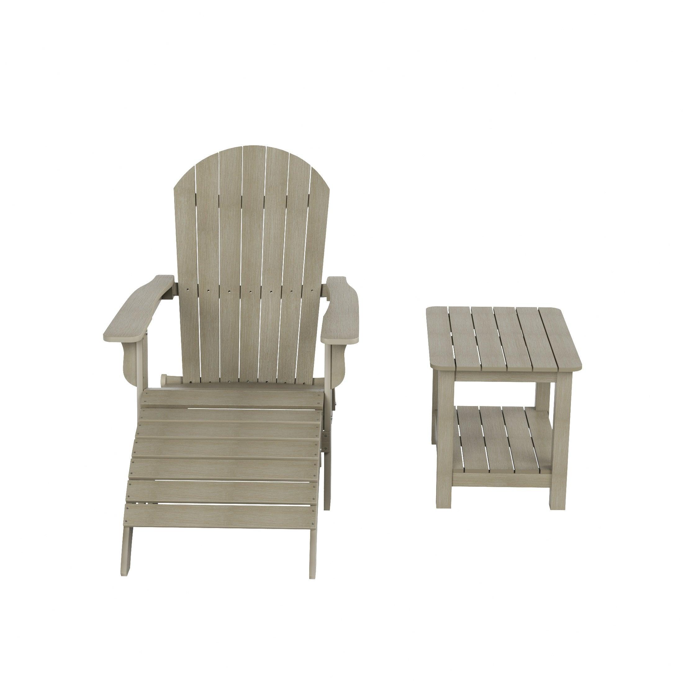 Florence 3-Piece HIPS Folding Adirondack Chair and Folding Ottoman Side Table Set - Costaelm