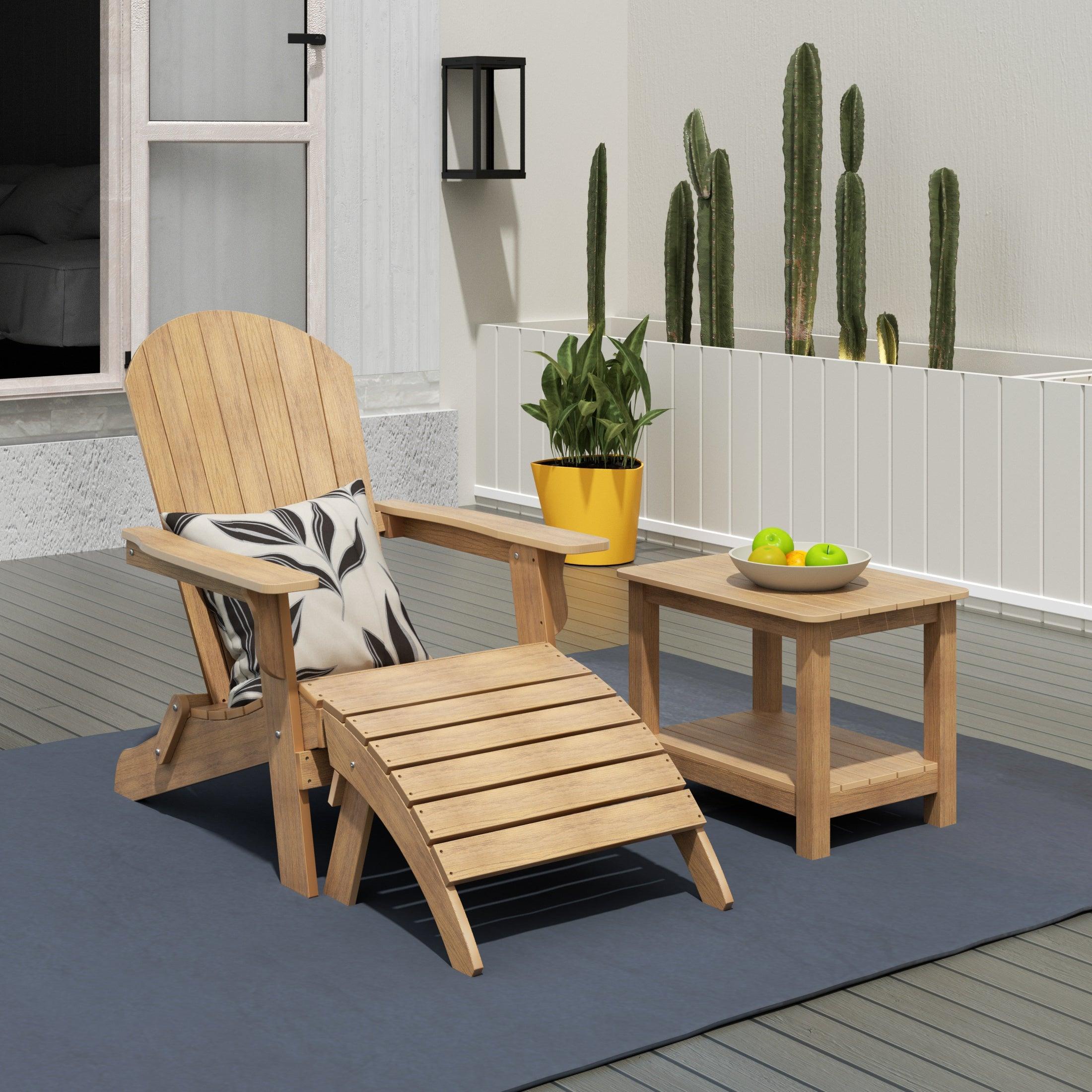 Florence 3-Piece HIPS Folding Adirondack Chair and Folding Ottoman Side Table Set - Costaelm