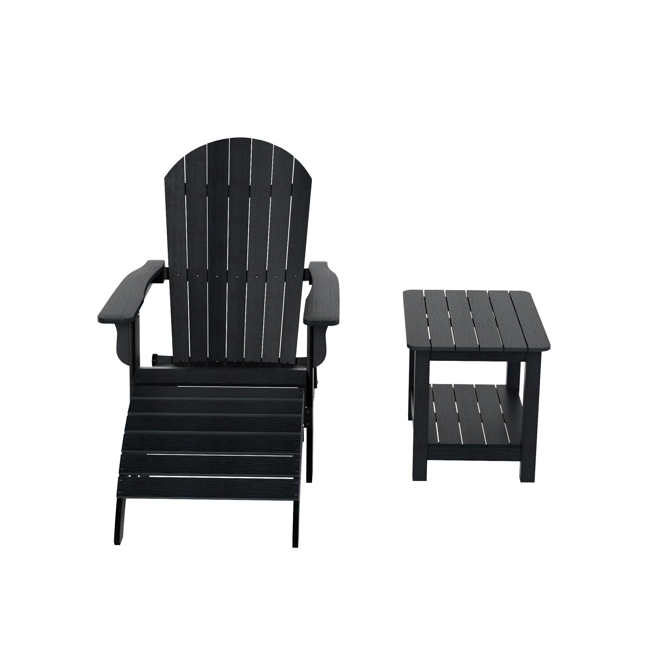 Florence 3-Piece HIPS Folding Adirondack Chair and Folding Ottoman Side Table Set - Costaelm