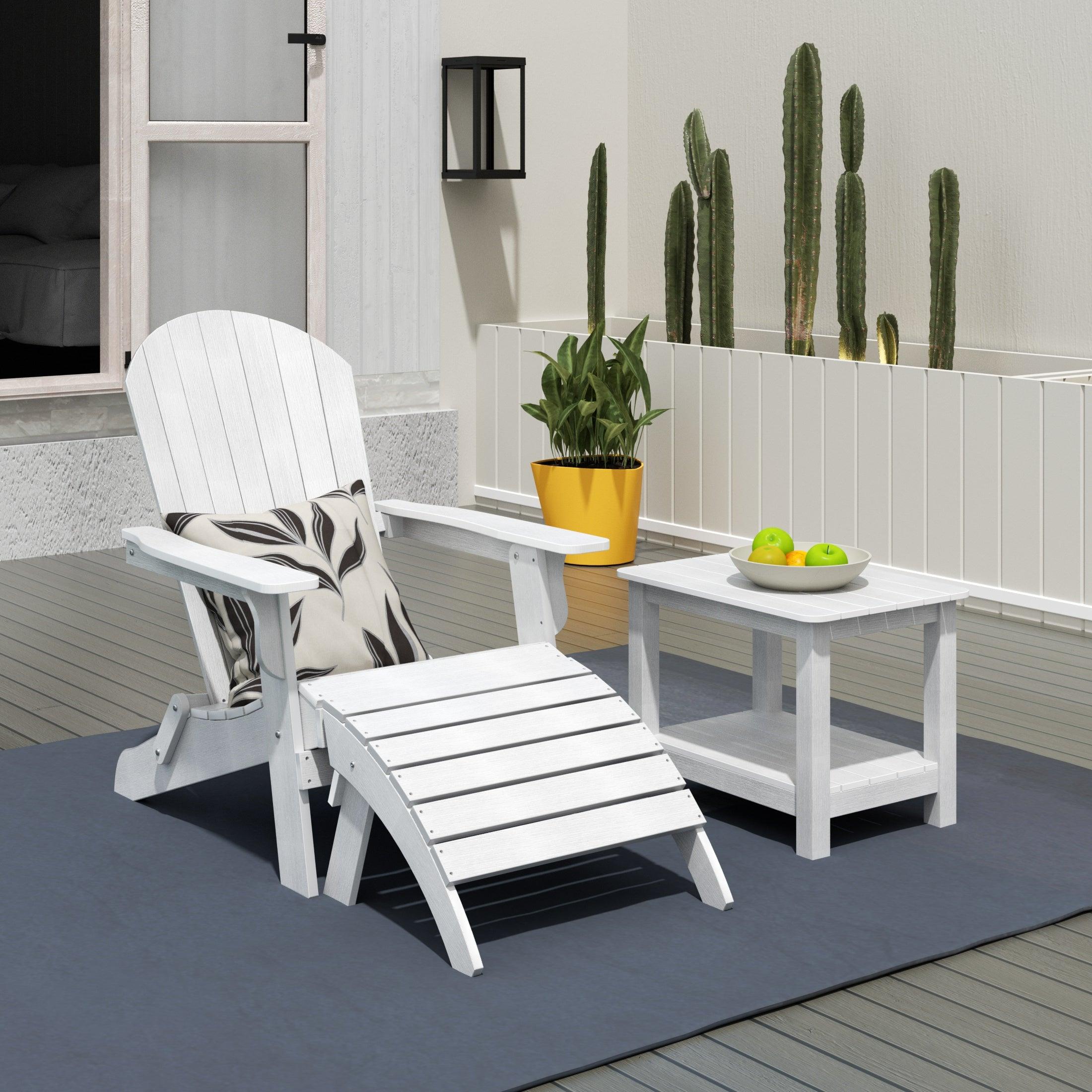 Florence 3-Piece HIPS Folding Adirondack Chair and Folding Ottoman Side Table Set - Costaelm