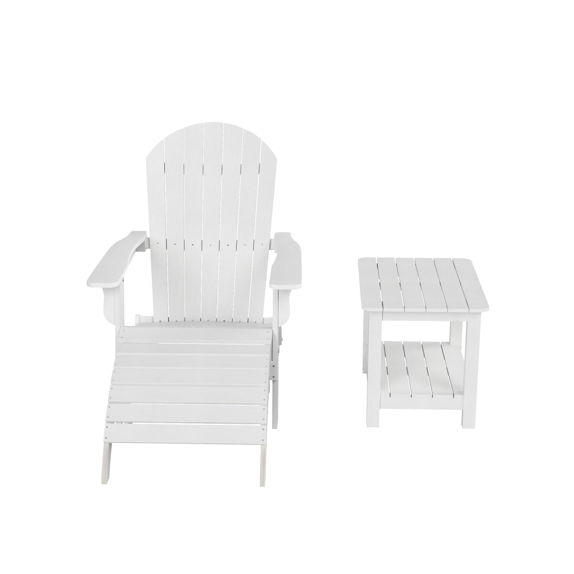 Florence 3-Piece HIPS Folding Adirondack Chair and Folding Ottoman Side Table Set - Costaelm