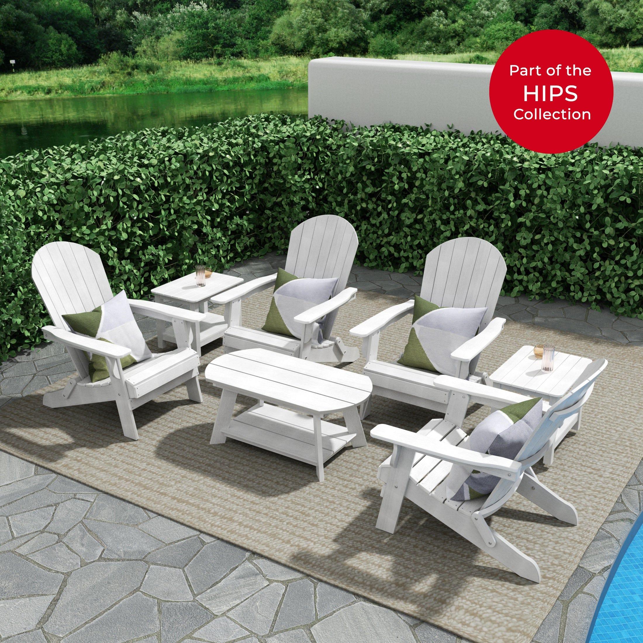 Florence 7-Piece HIPS Folding Adirondack Chair with Coffee Table and Side Table Set - Costaelm