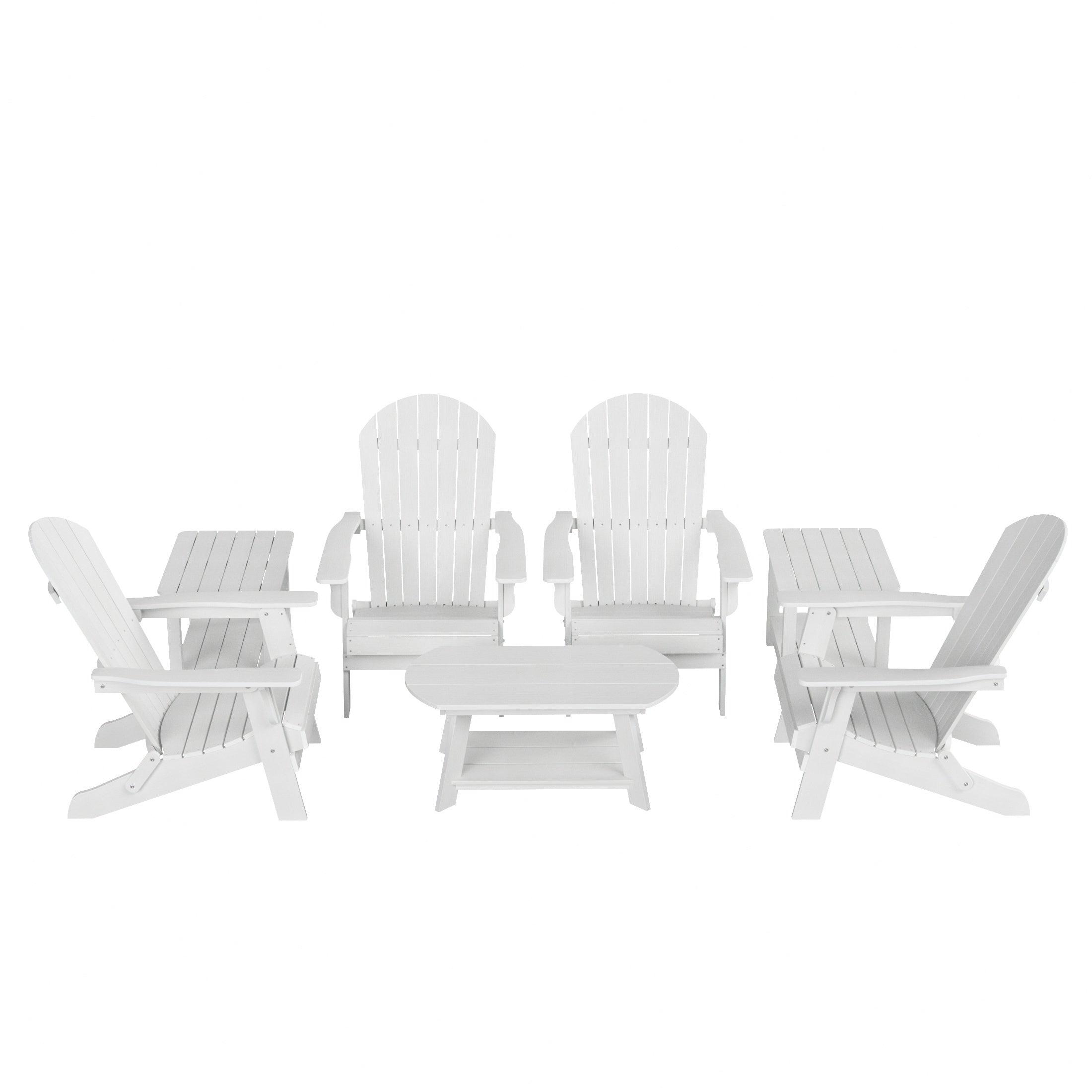 Florence 7-Piece HIPS Folding Adirondack Chair with Coffee Table and Side Table Set - Costaelm