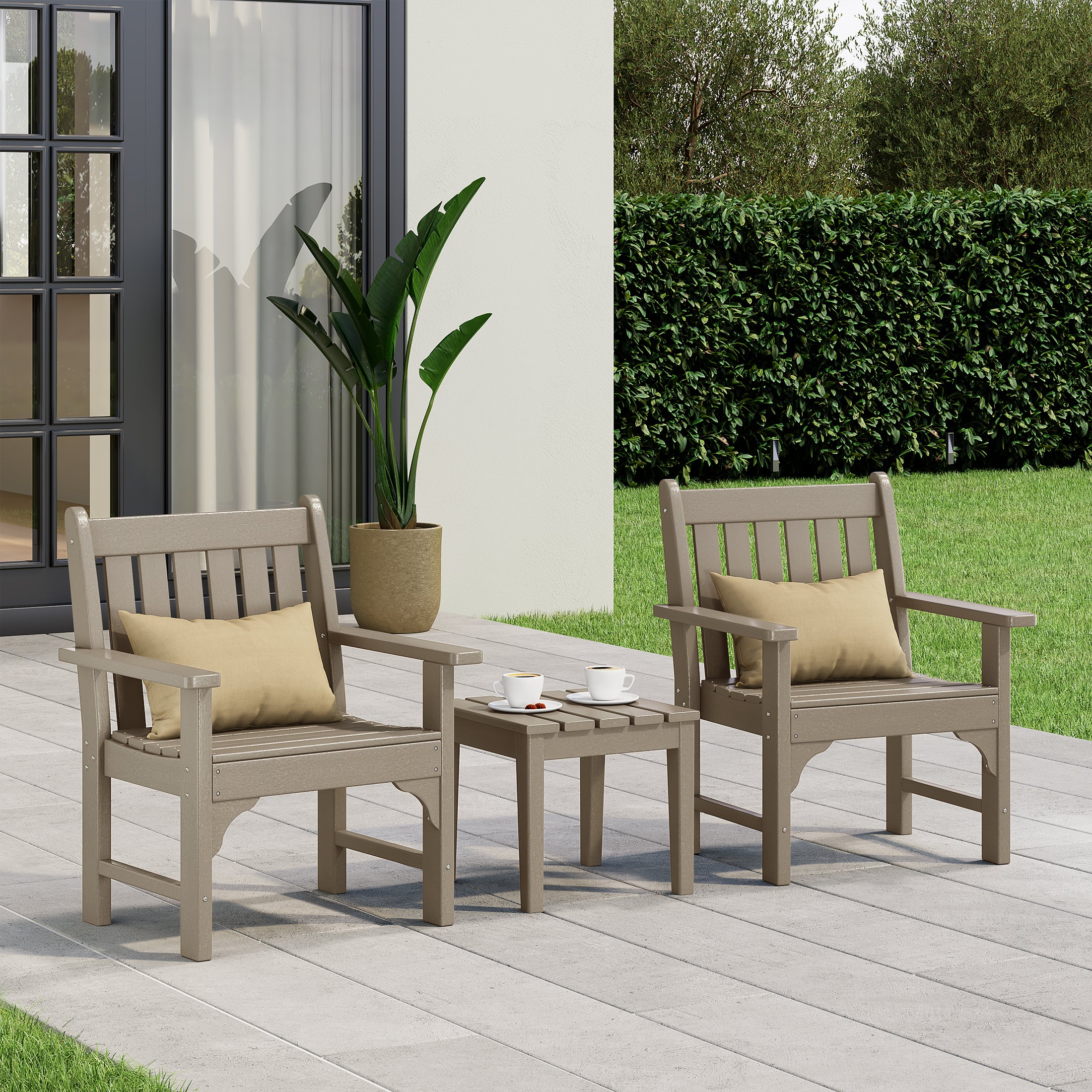 Paradise Outdoor Patio 3-Piece HDPE Adirondack Garden Chairs with Square Adirondack Side Table Set